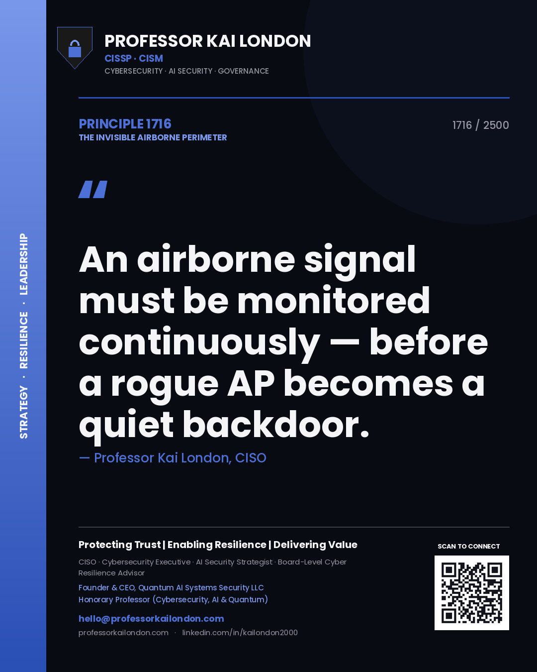 Professor Kai London principle 1716: An airborne signal must be monitored continuously — before a rogue AP becomes a quiet backdoor.