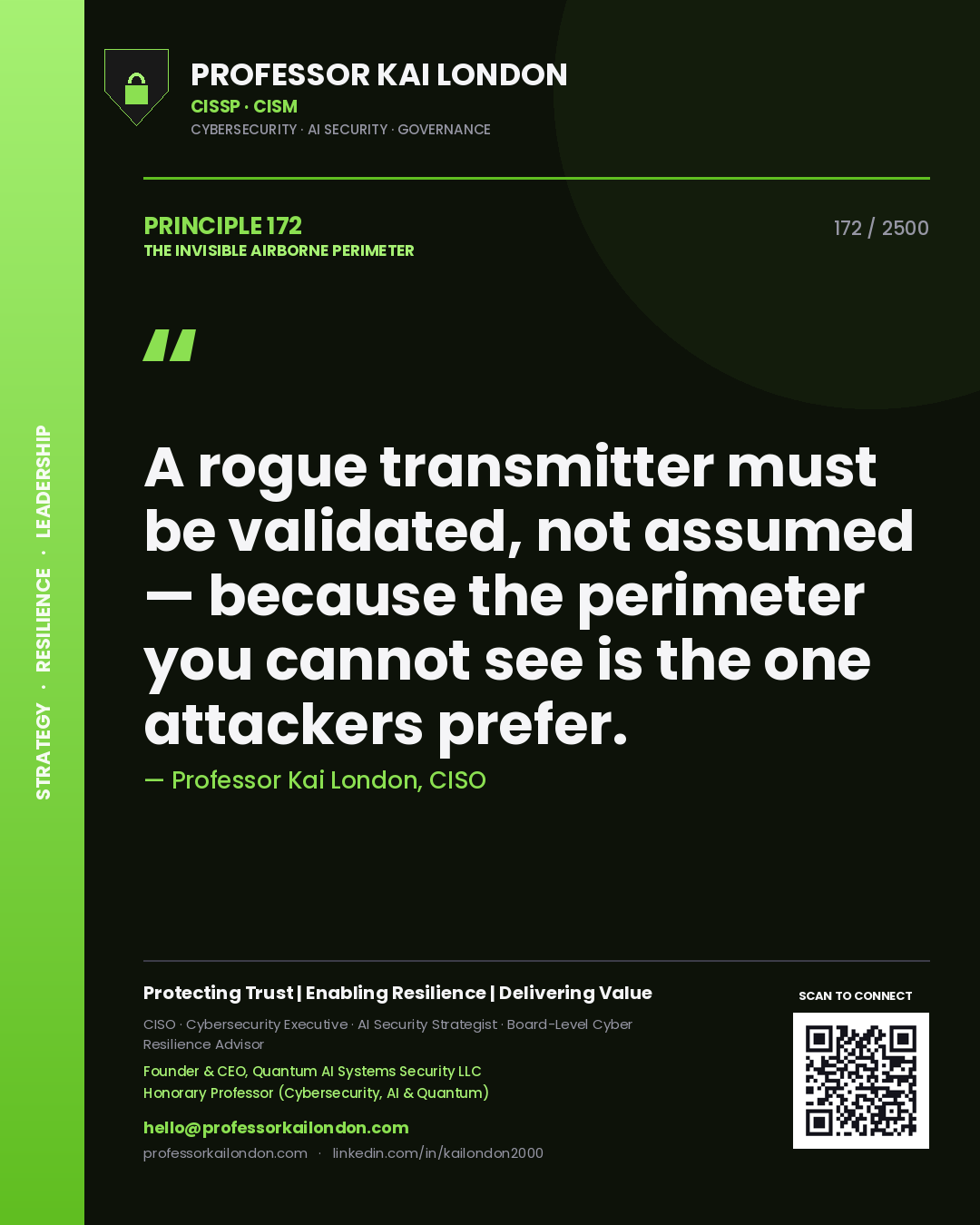 Professor Kai London principle 172: A rogue transmitter must be validated, not assumed — because the perimeter you cannot see is the one attackers prefer.