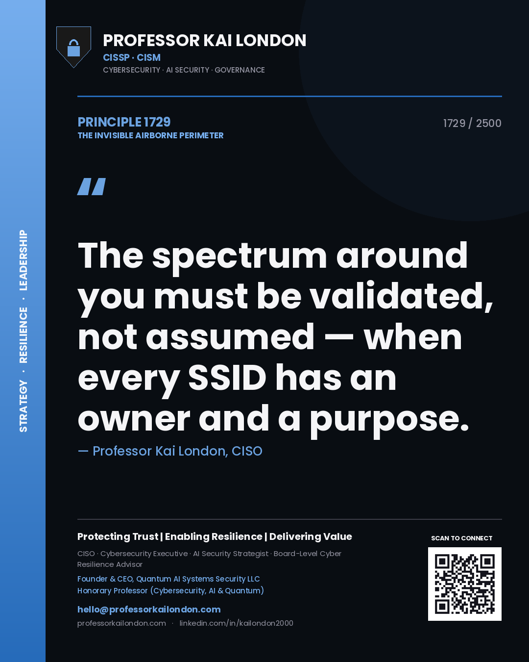 Professor Kai London principle 1729: The spectrum around you must be validated, not assumed — when every SSID has an owner and a purpose.