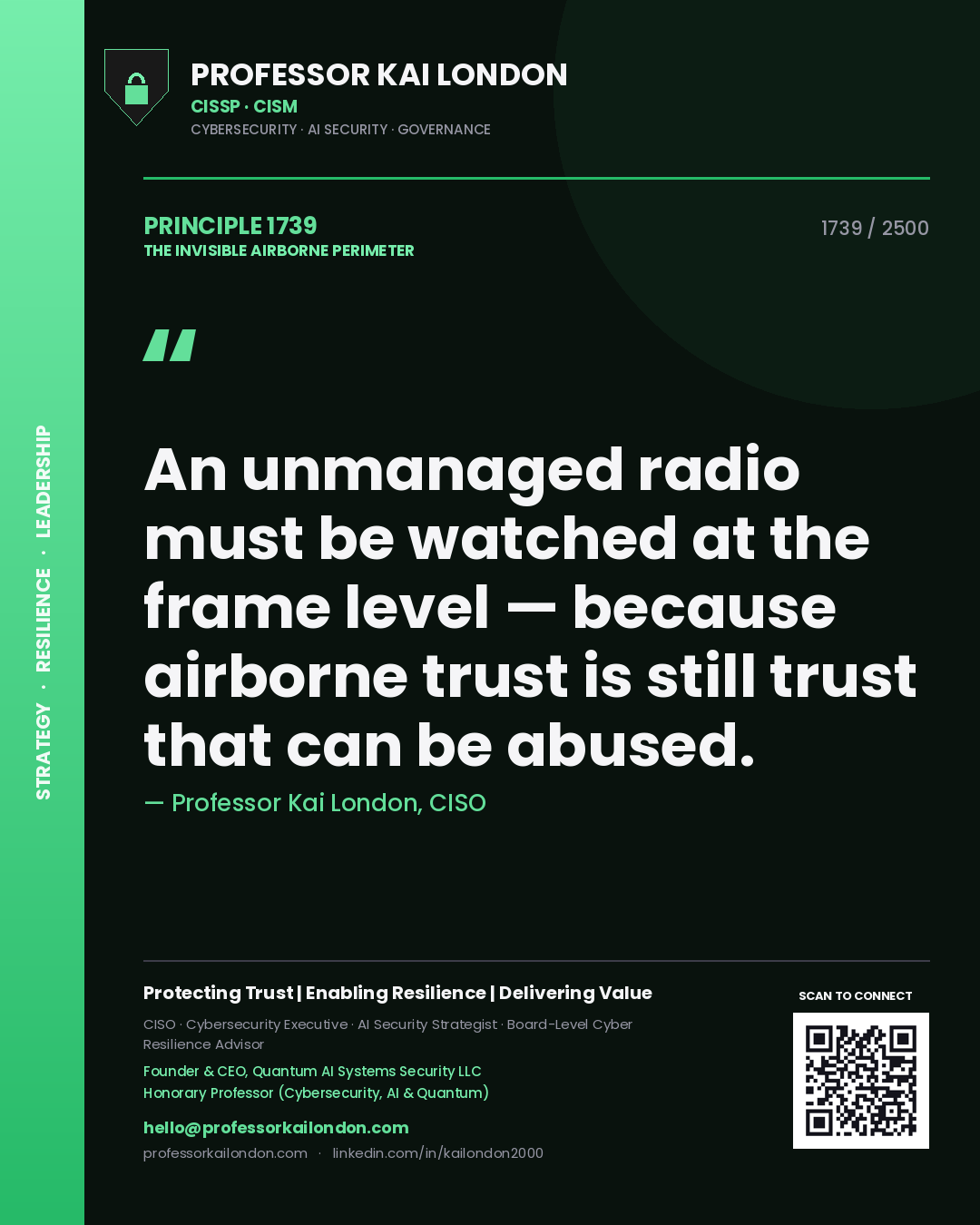 Professor Kai London principle 1739: An unmanaged radio must be watched at the frame level — because airborne trust is still trust that can be abused.