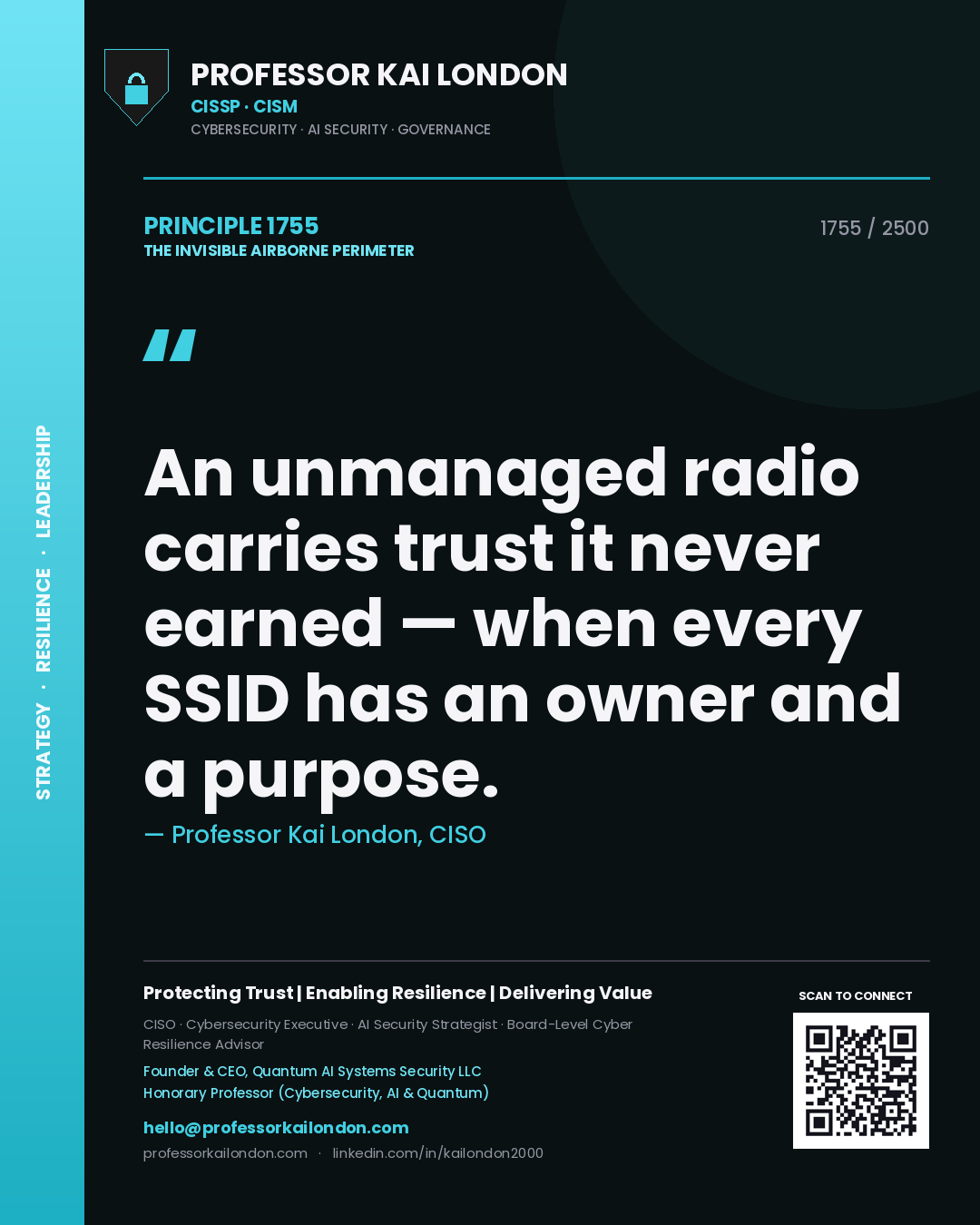 Professor Kai London principle 1755: An unmanaged radio carries trust it never earned — when every SSID has an owner and a purpose.