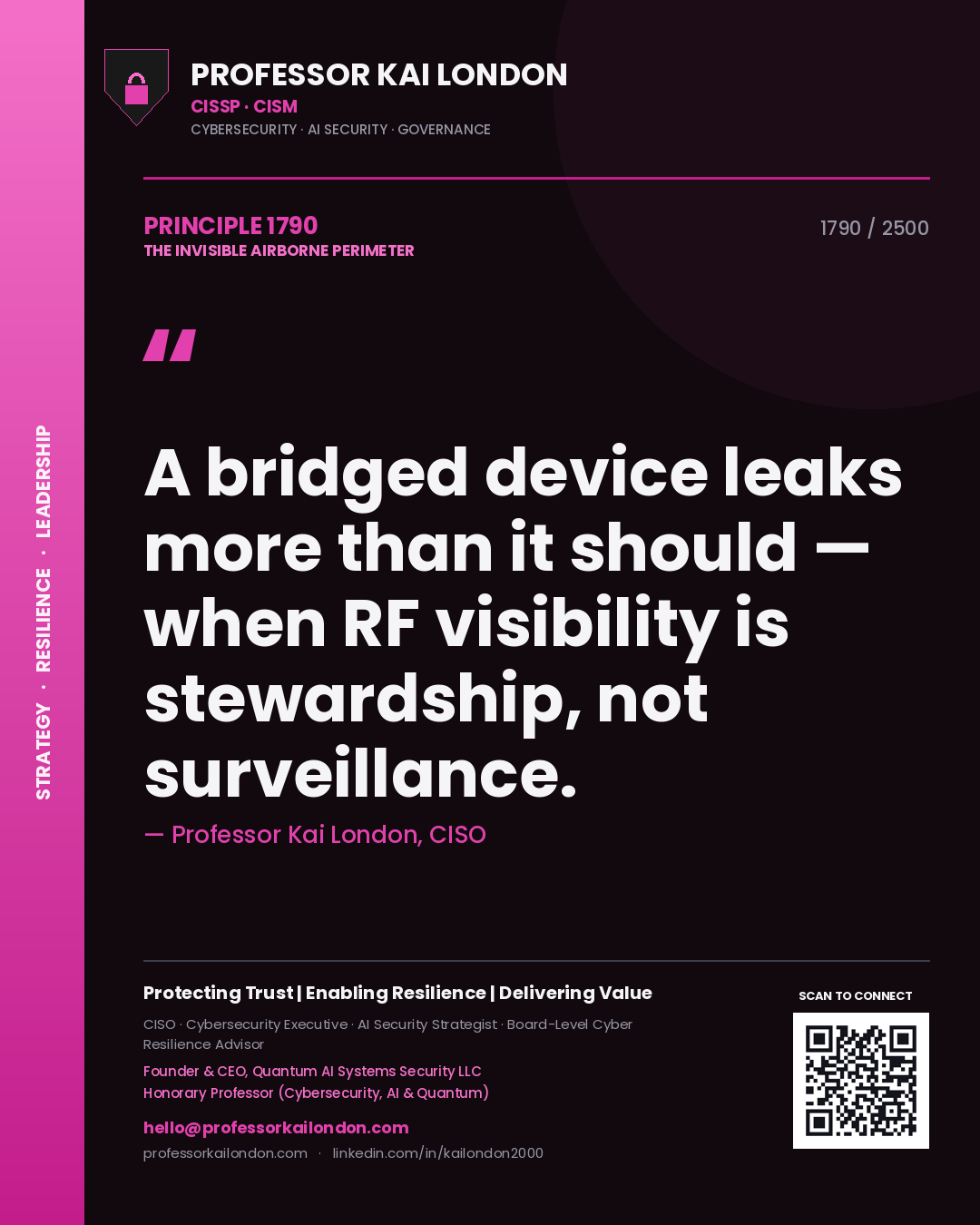 Professor Kai London principle 1790: A bridged device leaks more than it should — when RF visibility is stewardship, not surveillance.