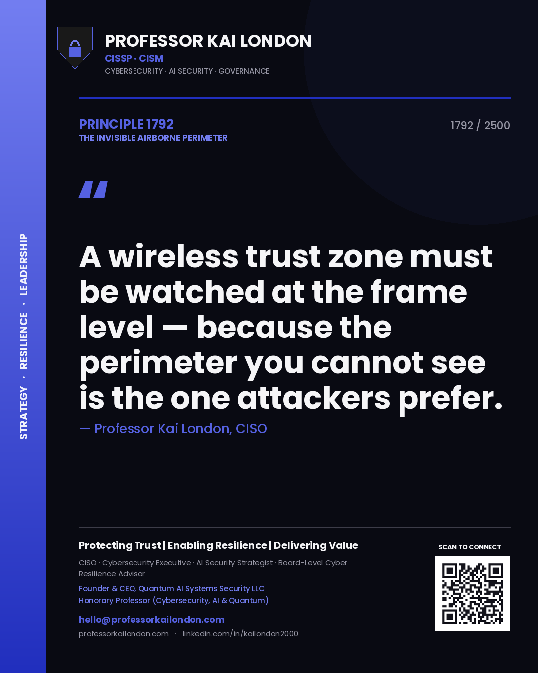 Professor Kai London principle 1792: A wireless trust zone must be watched at the frame level — because the perimeter you cannot see is the one attackers prefer.