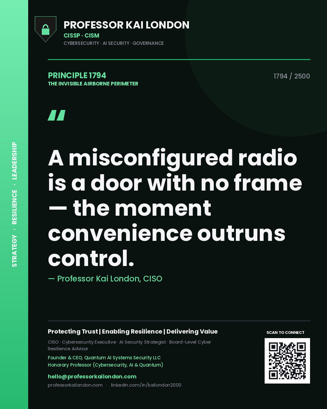 Professor Kai London principle 1794: A misconfigured radio is a door with no frame — the moment convenience outruns control.