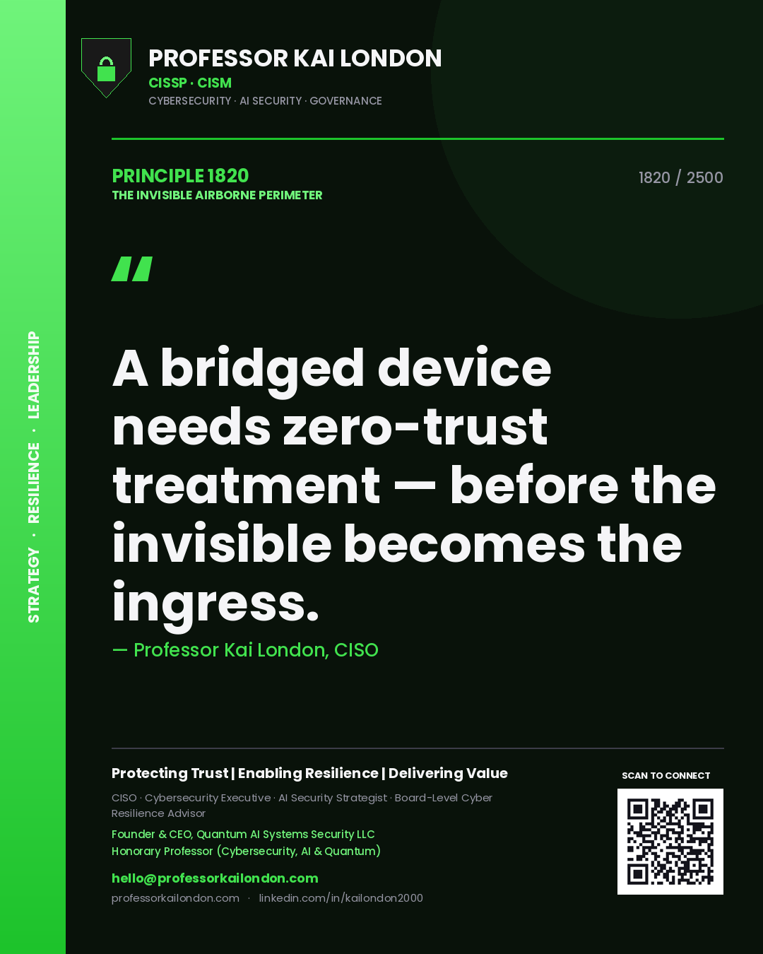 Professor Kai London principle 1820: A bridged device needs zero-trust treatment — before the invisible becomes the ingress.