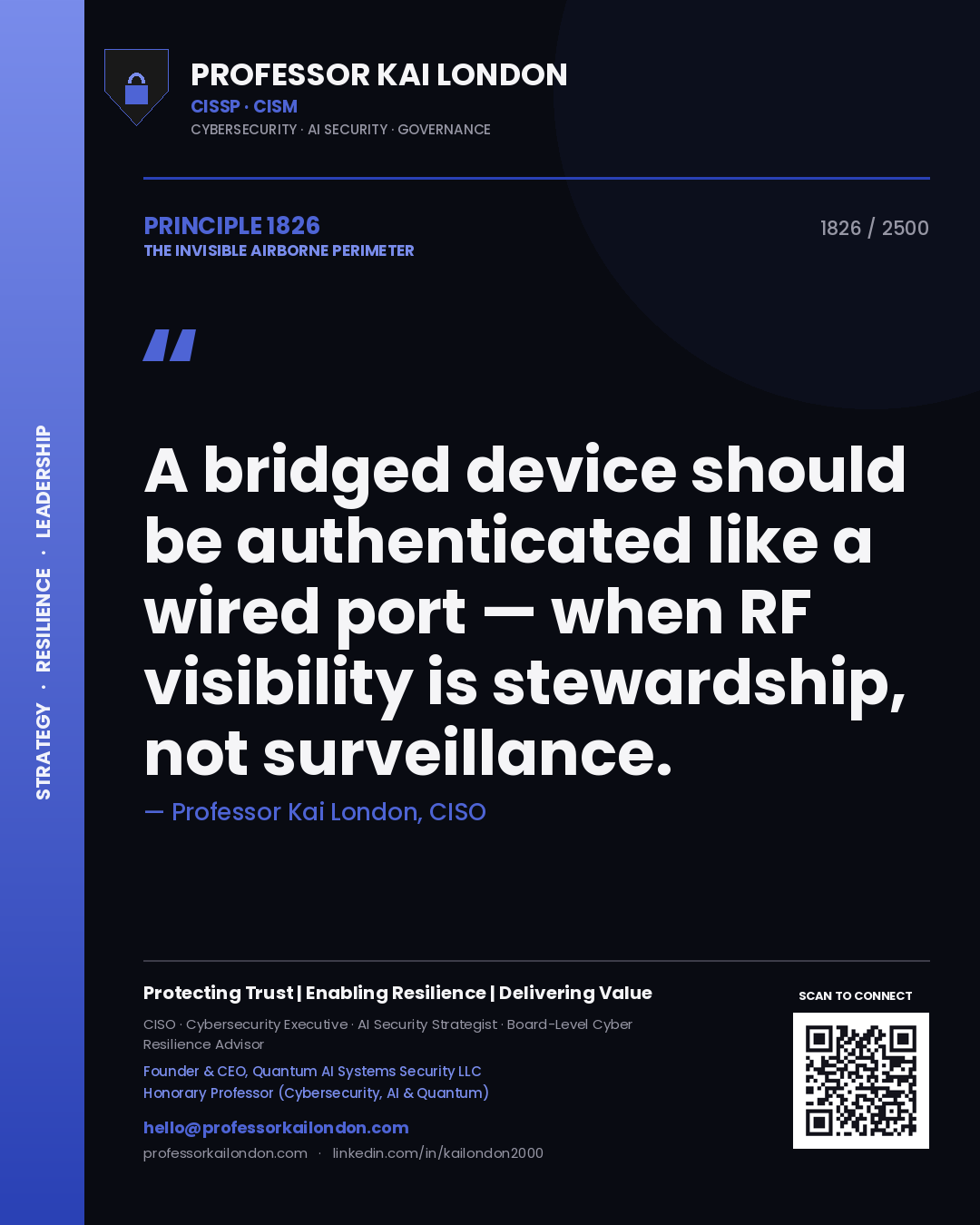 Professor Kai London principle 1826: A bridged device should be authenticated like a wired port — when RF visibility is stewardship, not surveillance.