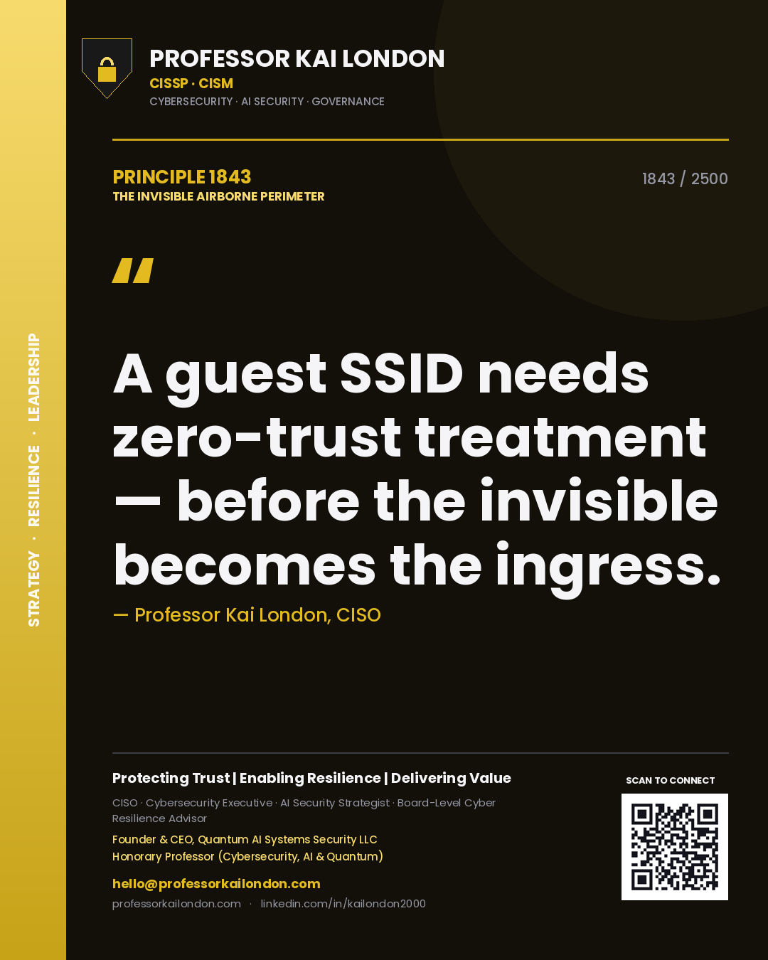 Professor Kai London principle 1843: A guest SSID needs zero-trust treatment — before the invisible becomes the ingress.