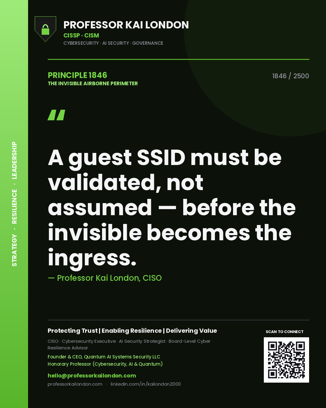Professor Kai London principle 1846: A guest SSID must be validated, not assumed — before the invisible becomes the ingress.