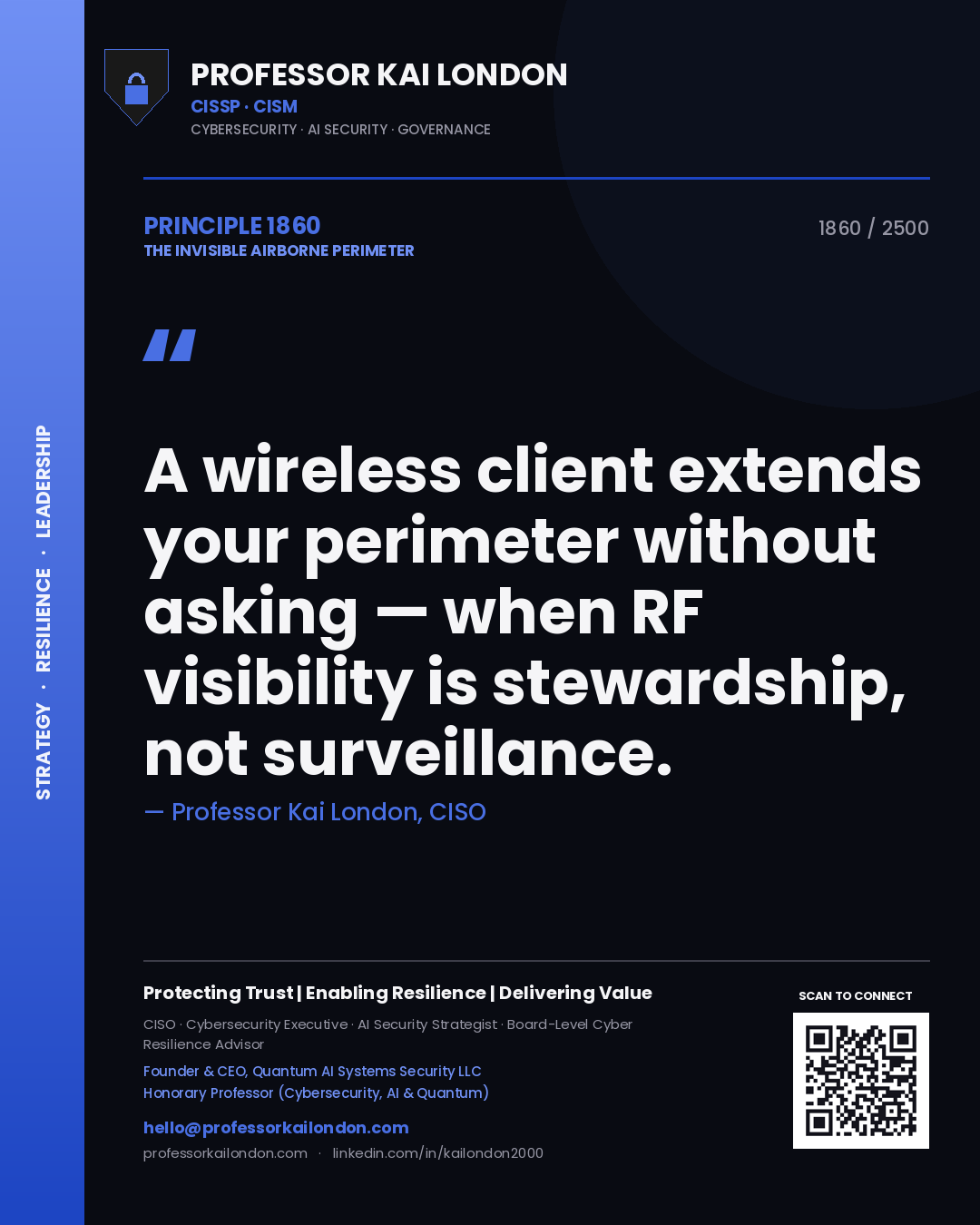 Professor Kai London principle 1860: A wireless client extends your perimeter without asking — when RF visibility is stewardship, not surveillance.