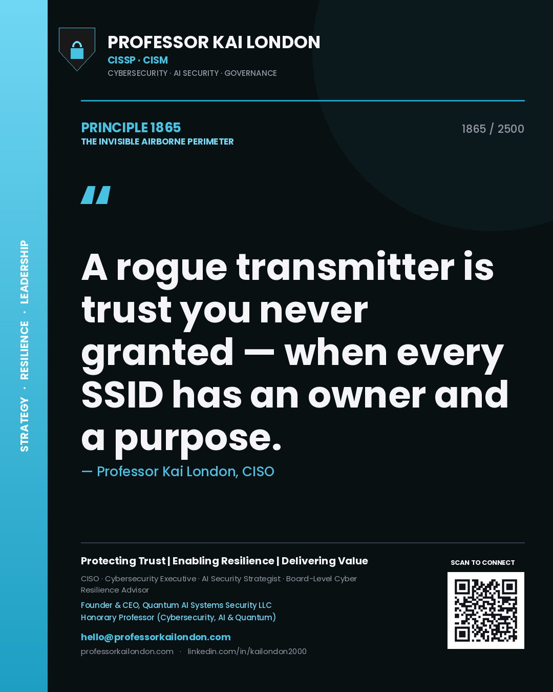 Professor Kai London principle 1865: A rogue transmitter is trust you never granted — when every SSID has an owner and a purpose.