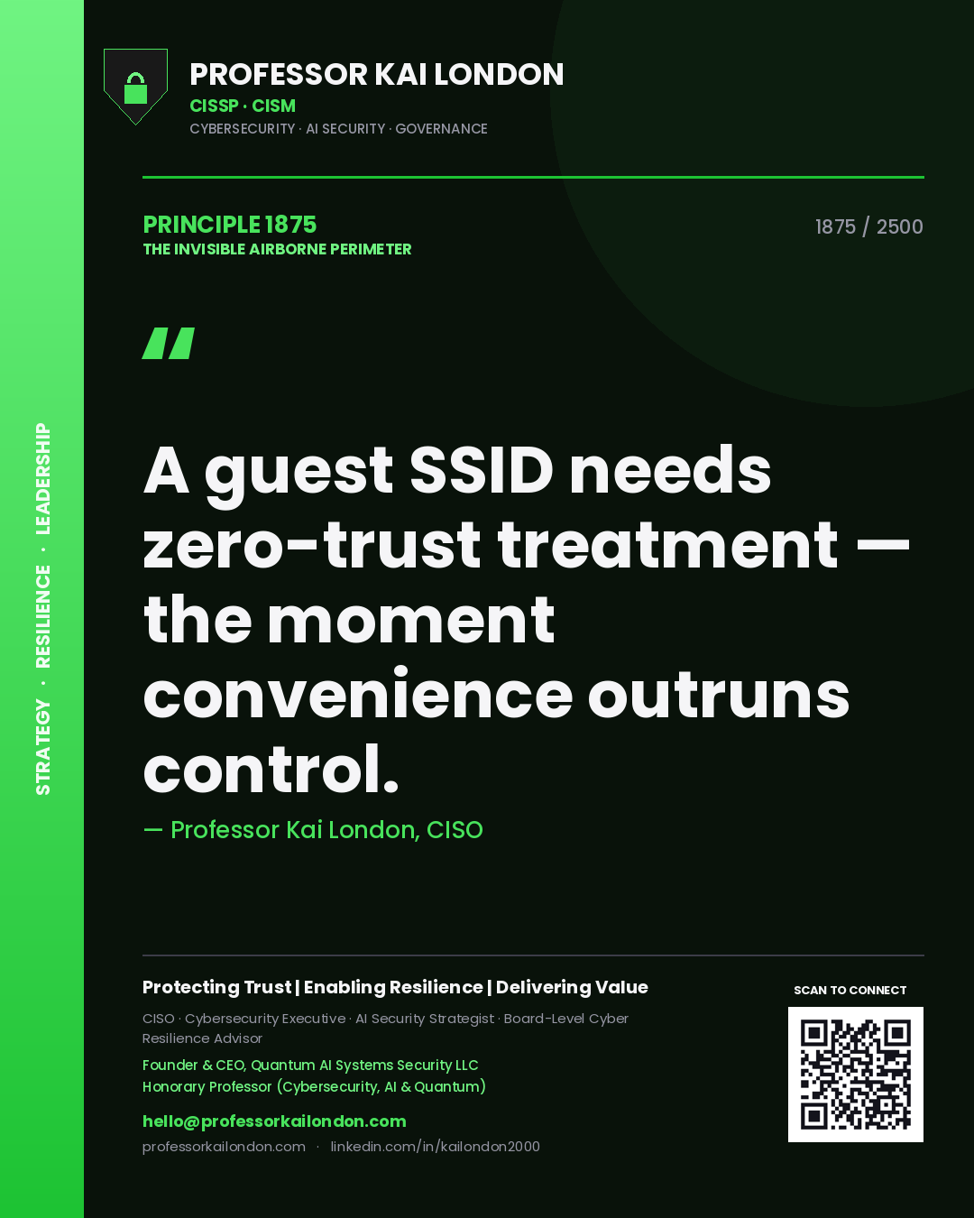Professor Kai London principle 1875: A guest SSID needs zero-trust treatment — the moment convenience outruns control.