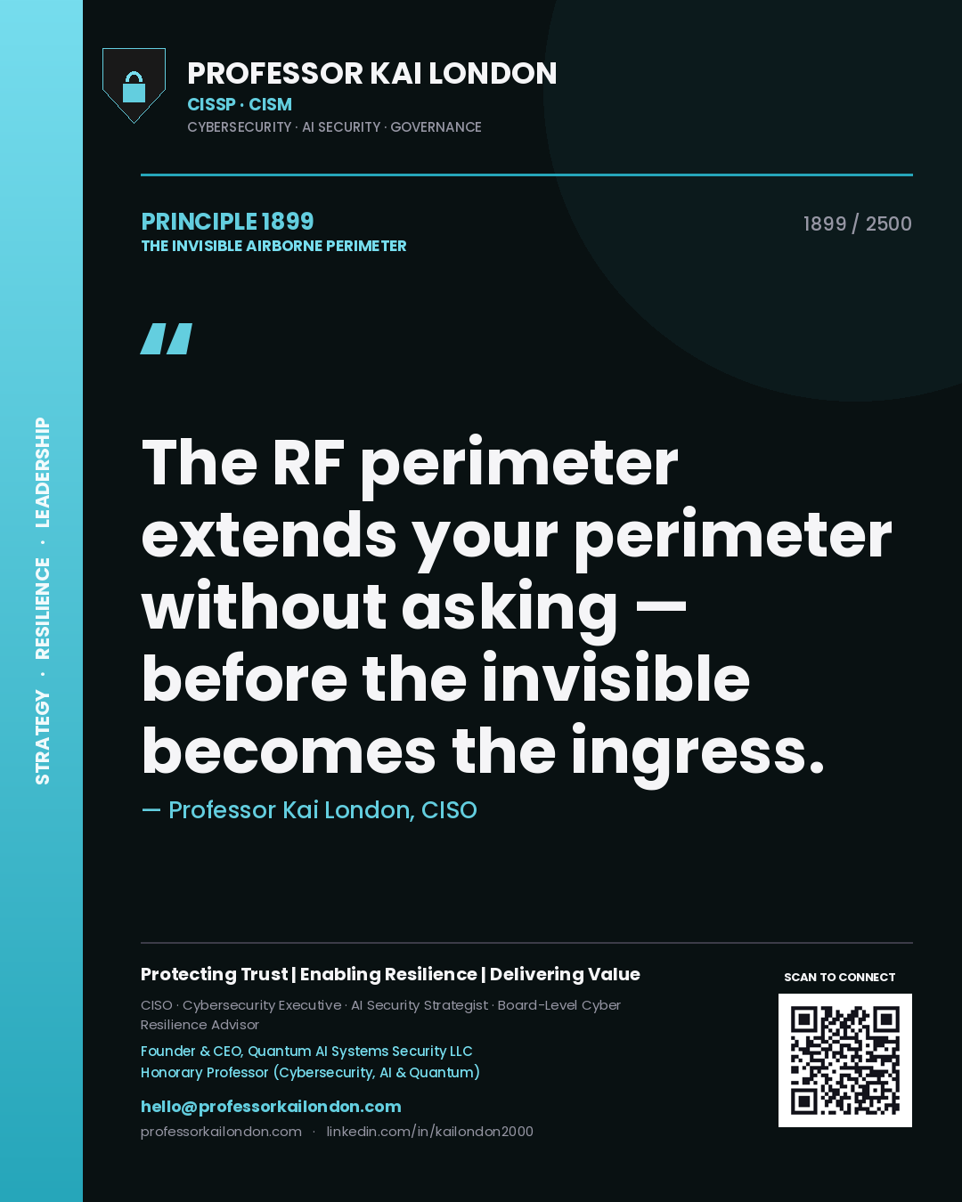 Professor Kai London principle 1899: The RF perimeter extends your perimeter without asking — before the invisible becomes the ingress.