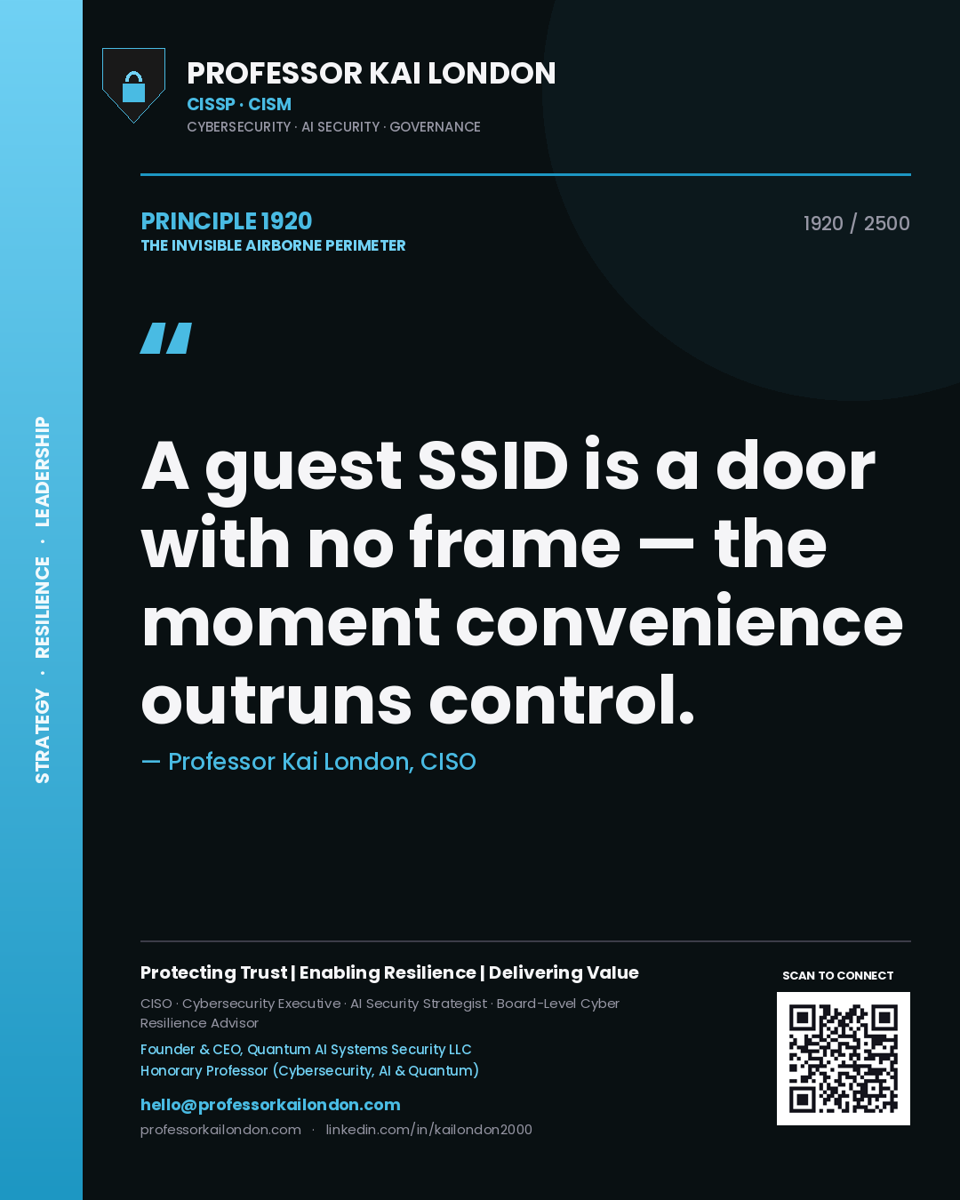 Professor Kai London principle 1920: A guest SSID is a door with no frame — the moment convenience outruns control.