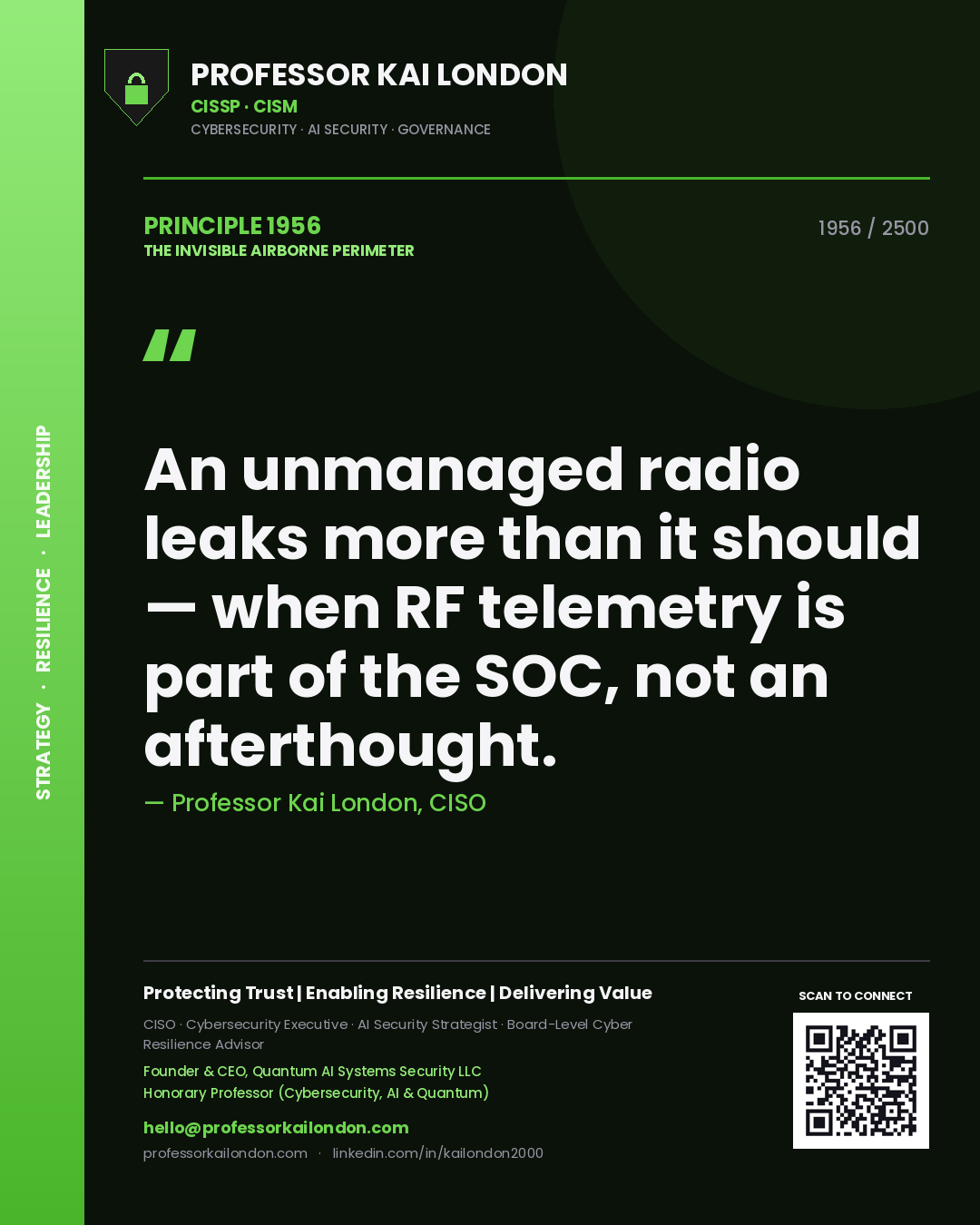 Professor Kai London principle 1956: An unmanaged radio leaks more than it should — when RF telemetry is part of the SOC, not an afterthought.