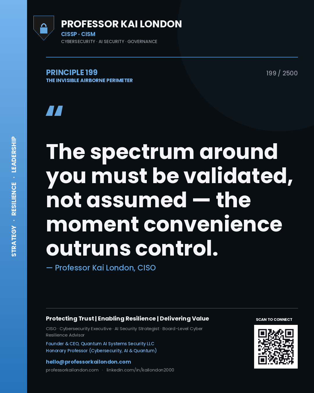 Professor Kai London principle 199: The spectrum around you must be validated, not assumed — the moment convenience outruns control.