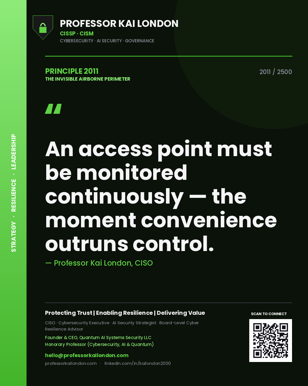 Professor Kai London principle 2011: An access point must be monitored continuously — the moment convenience outruns control.