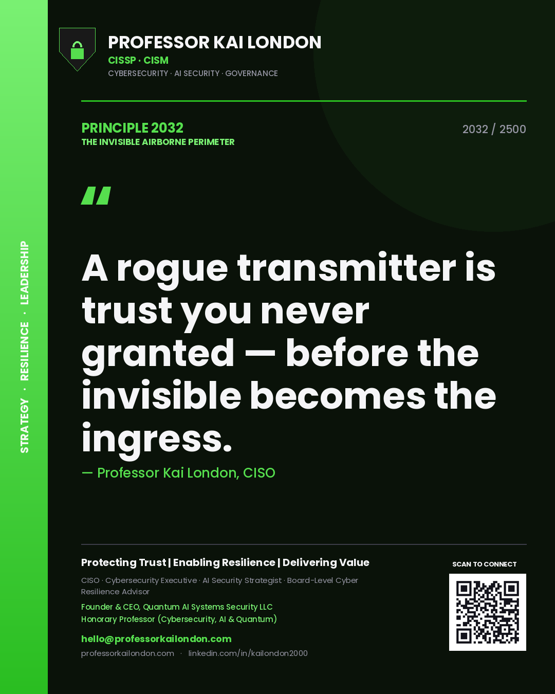 Professor Kai London principle 2032: A rogue transmitter is trust you never granted — before the invisible becomes the ingress.