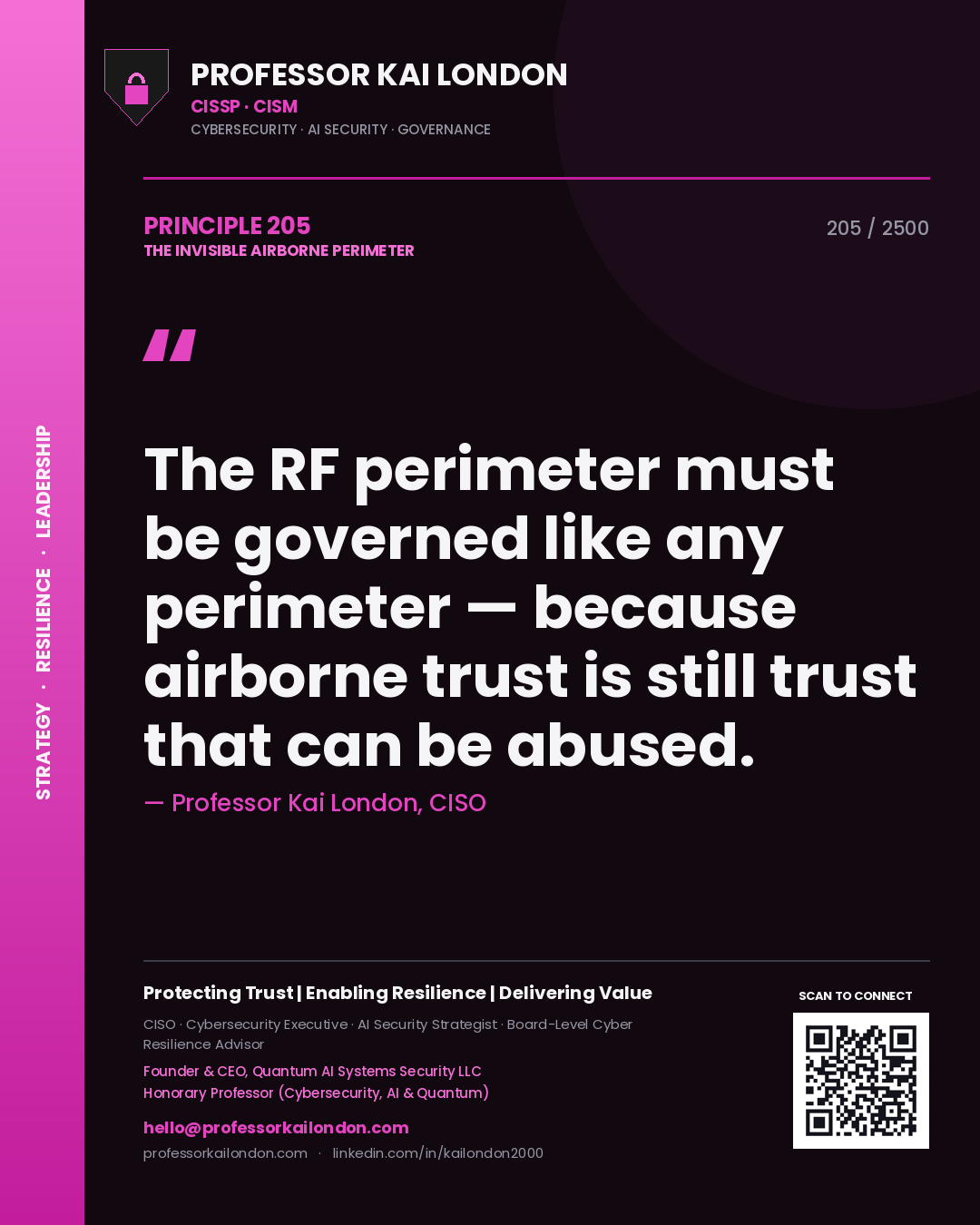 Professor Kai London principle 205: The RF perimeter must be governed like any perimeter — because airborne trust is still trust that can be abused.