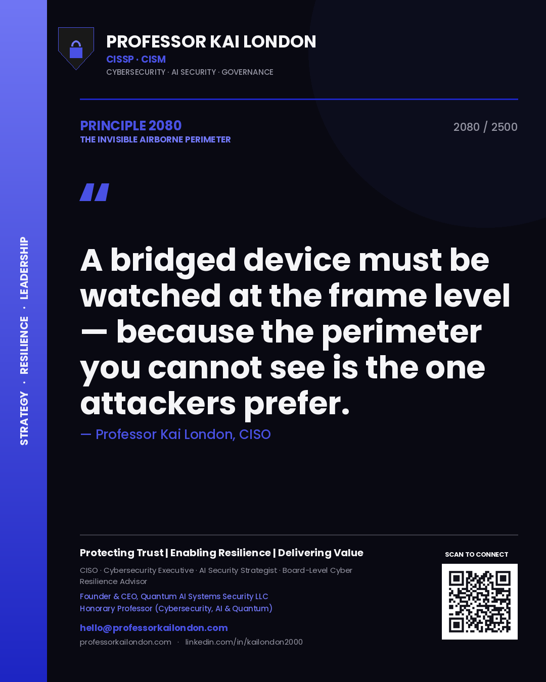 Professor Kai London principle 2080: A bridged device must be watched at the frame level — because the perimeter you cannot see is the one attackers prefer.