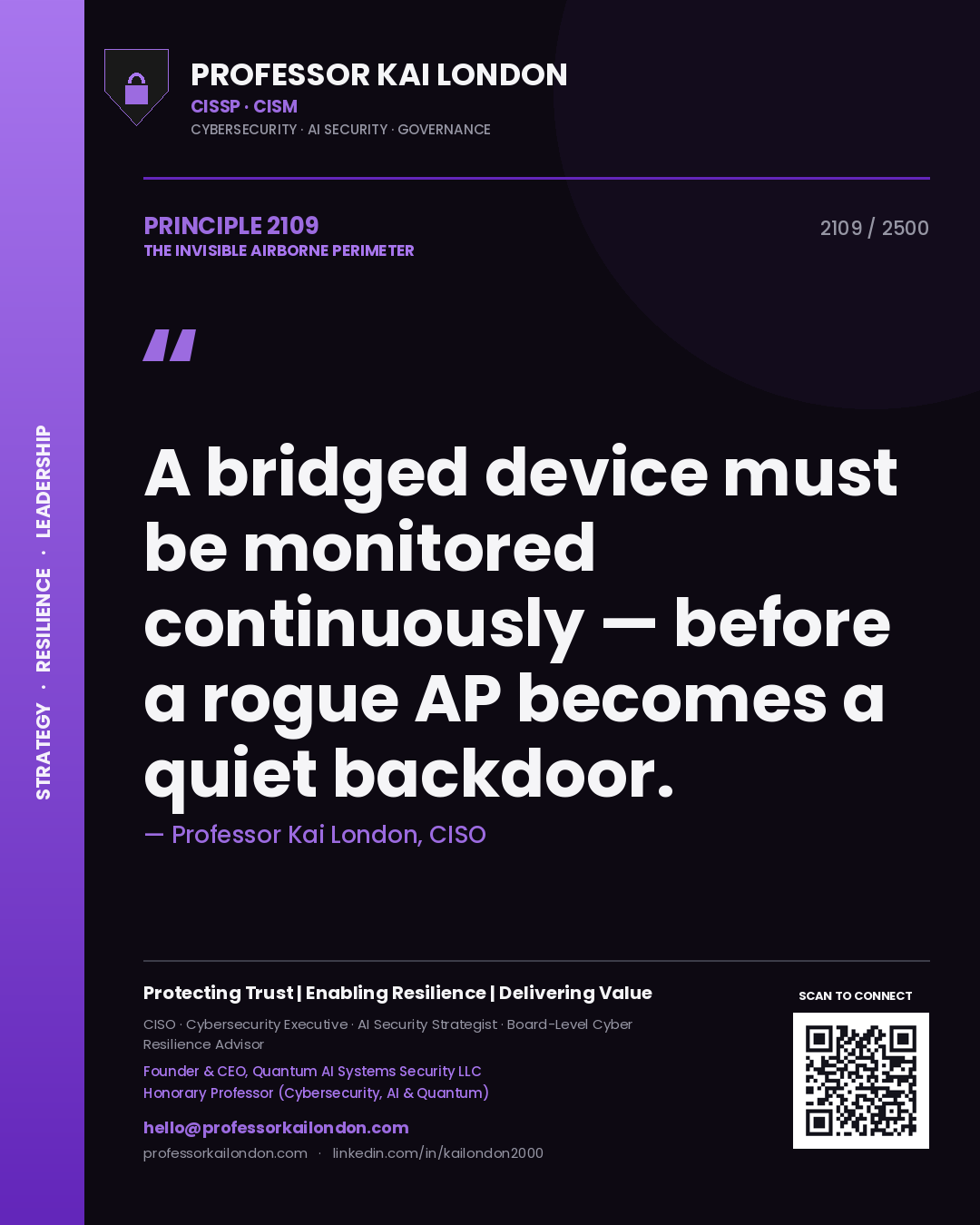 Professor Kai London principle 2109: A bridged device must be monitored continuously — before a rogue AP becomes a quiet backdoor.