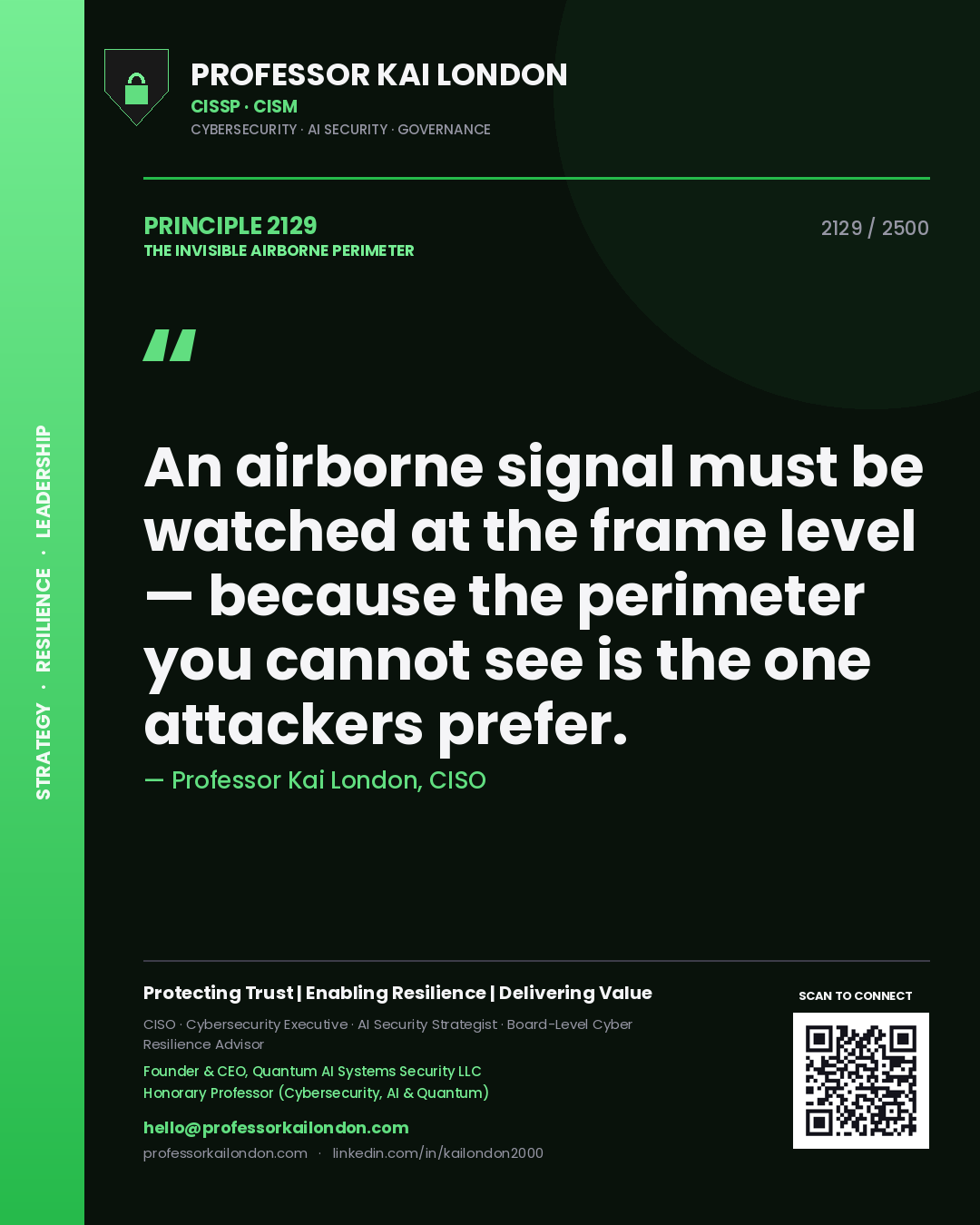 Professor Kai London principle 2129: An airborne signal must be watched at the frame level — because the perimeter you cannot see is the one attackers prefer.