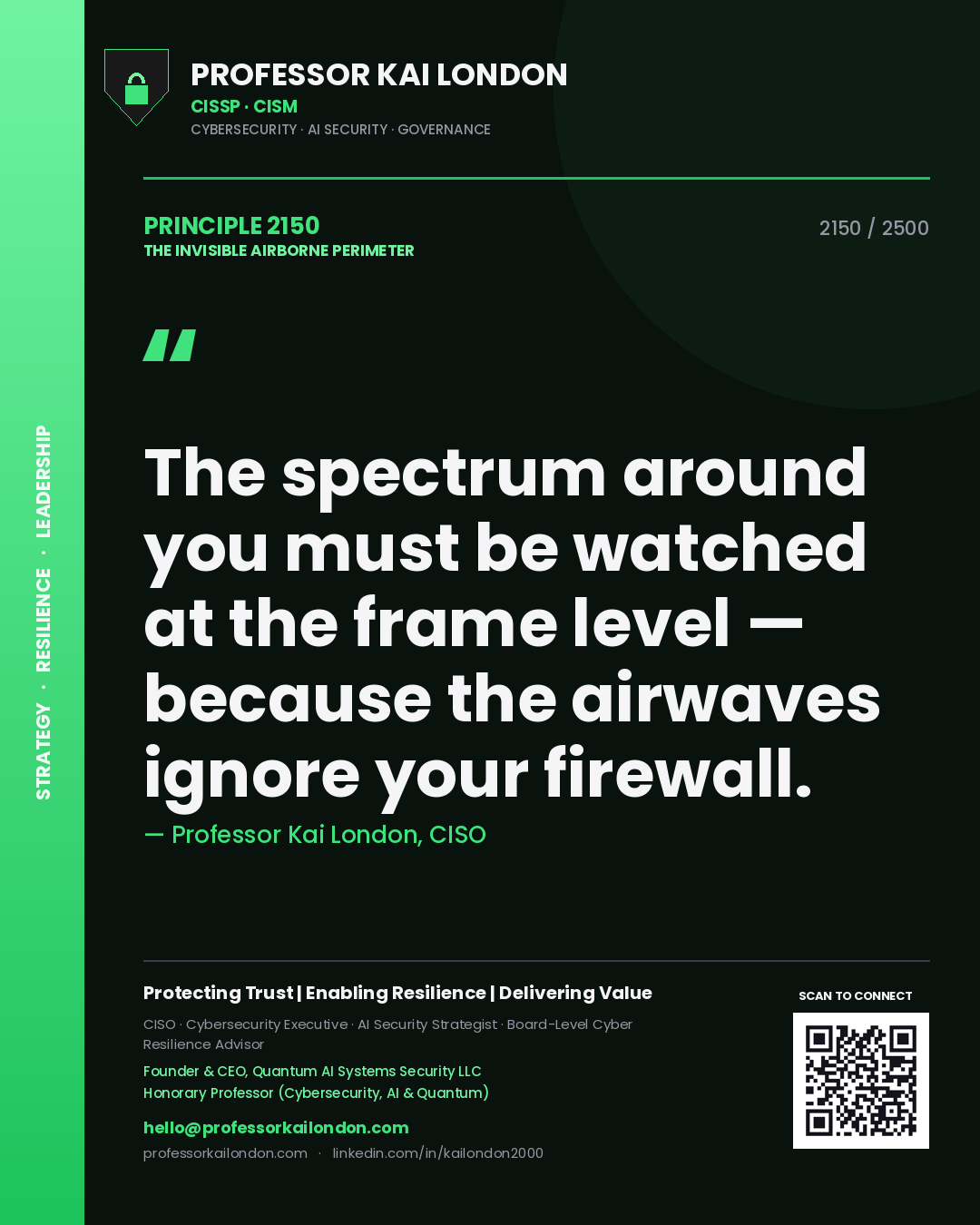 Professor Kai London principle 2150: The spectrum around you must be watched at the frame level — because the airwaves ignore your firewall.