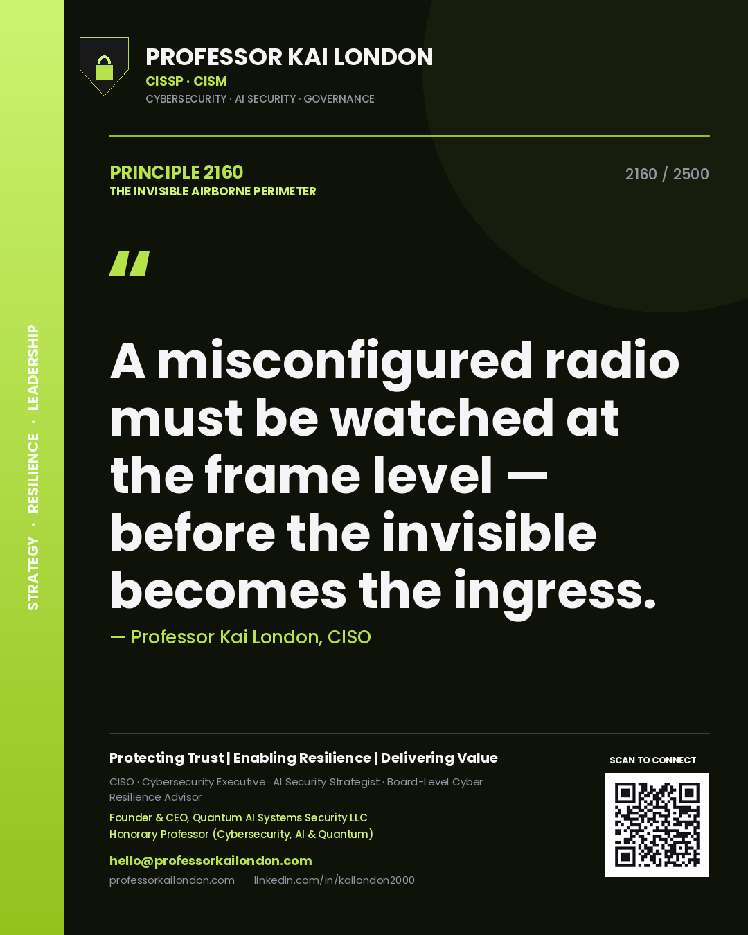 Professor Kai London principle 2160: A misconfigured radio must be watched at the frame level — before the invisible becomes the ingress.