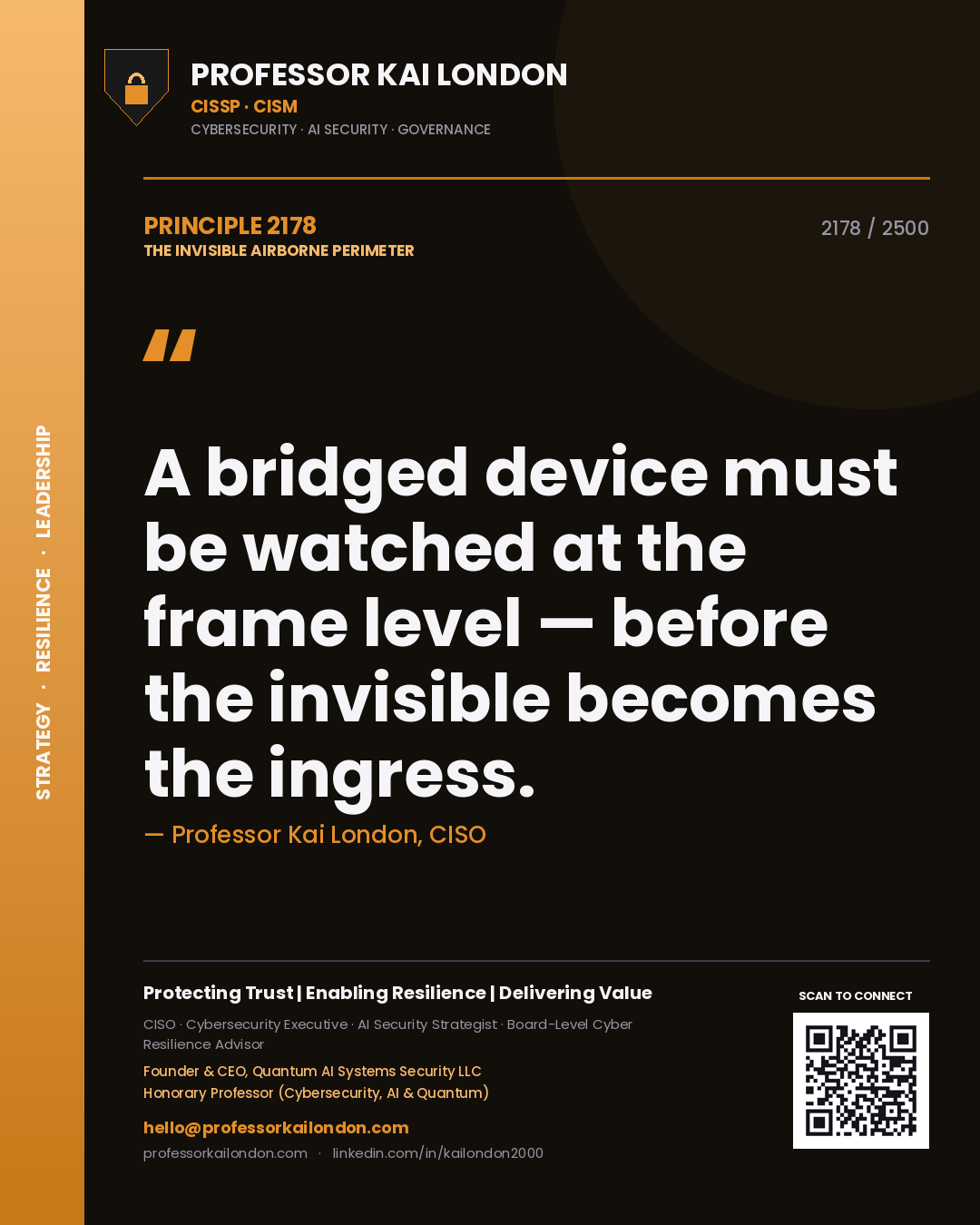 Professor Kai London principle 2178: A bridged device must be watched at the frame level — before the invisible becomes the ingress.