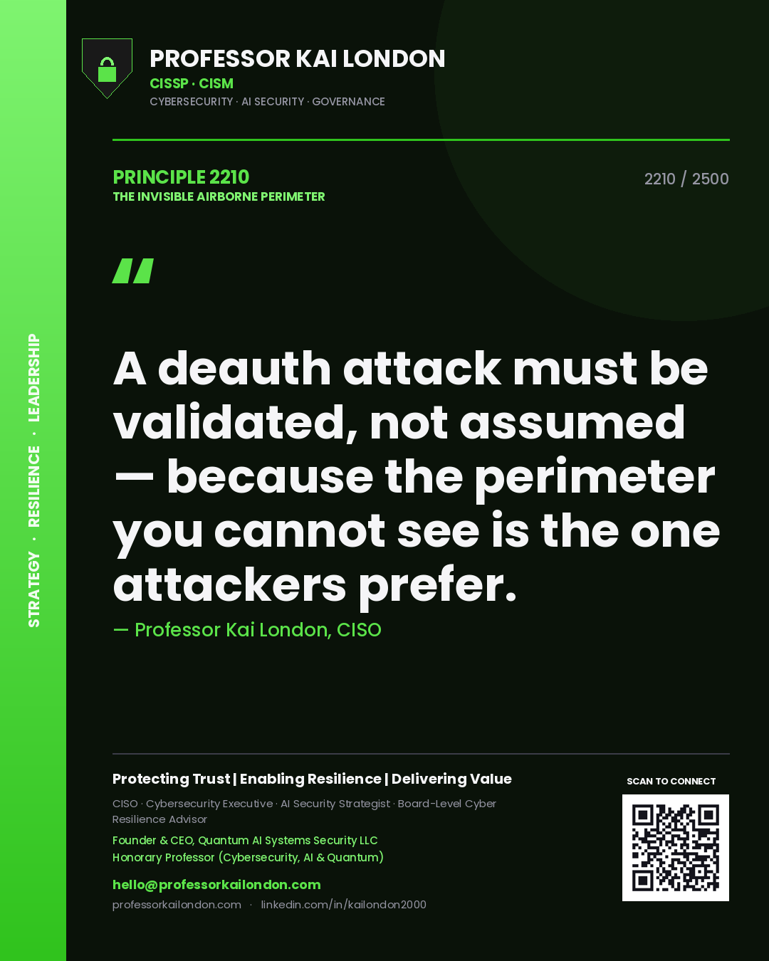 Professor Kai London principle 2210: A deauth attack must be validated, not assumed — because the perimeter you cannot see is the one attackers prefer.