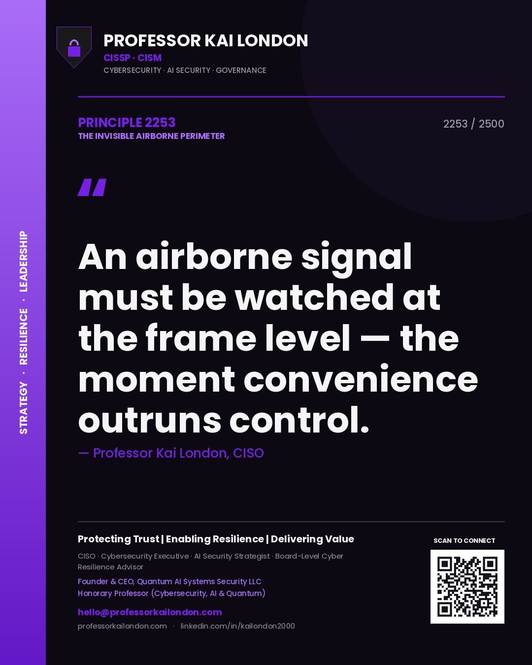 Professor Kai London principle 2253: An airborne signal must be watched at the frame level — the moment convenience outruns control.