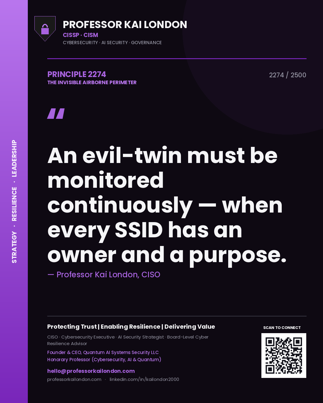 Professor Kai London principle 2274: An evil-twin must be monitored continuously — when every SSID has an owner and a purpose.