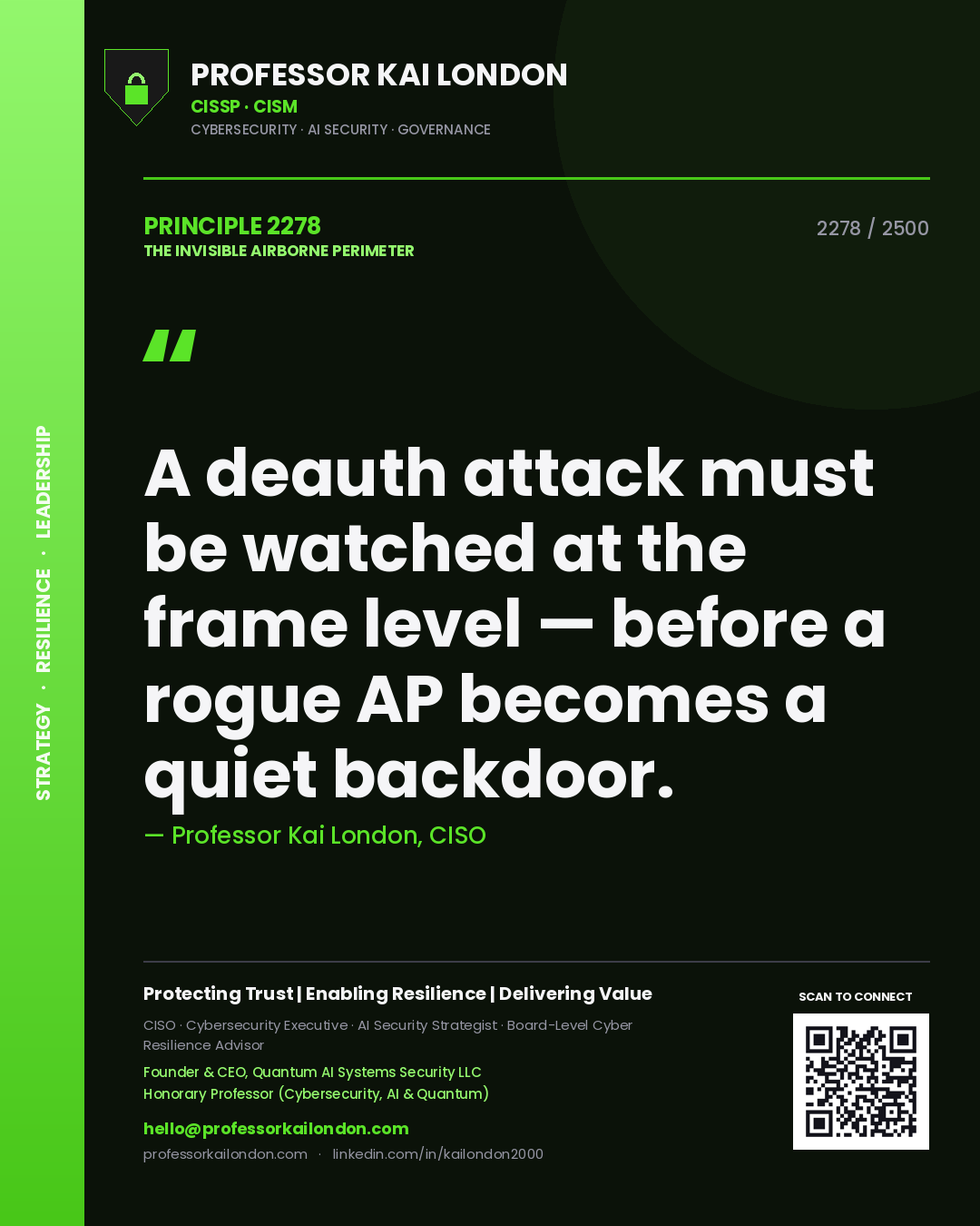 Professor Kai London principle 2278: A deauth attack must be watched at the frame level — before a rogue AP becomes a quiet backdoor.