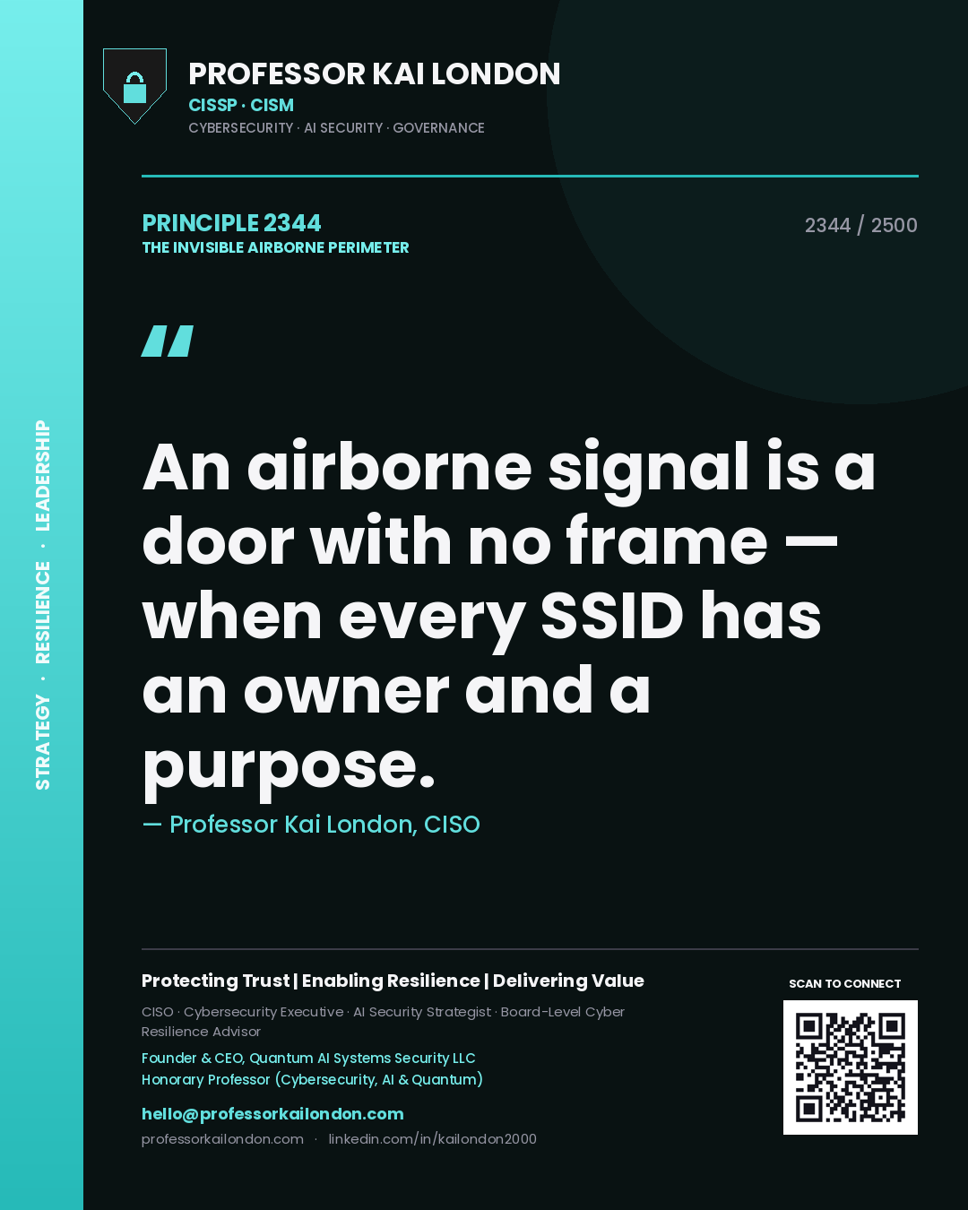 Professor Kai London principle 2344: An airborne signal is a door with no frame — when every SSID has an owner and a purpose.