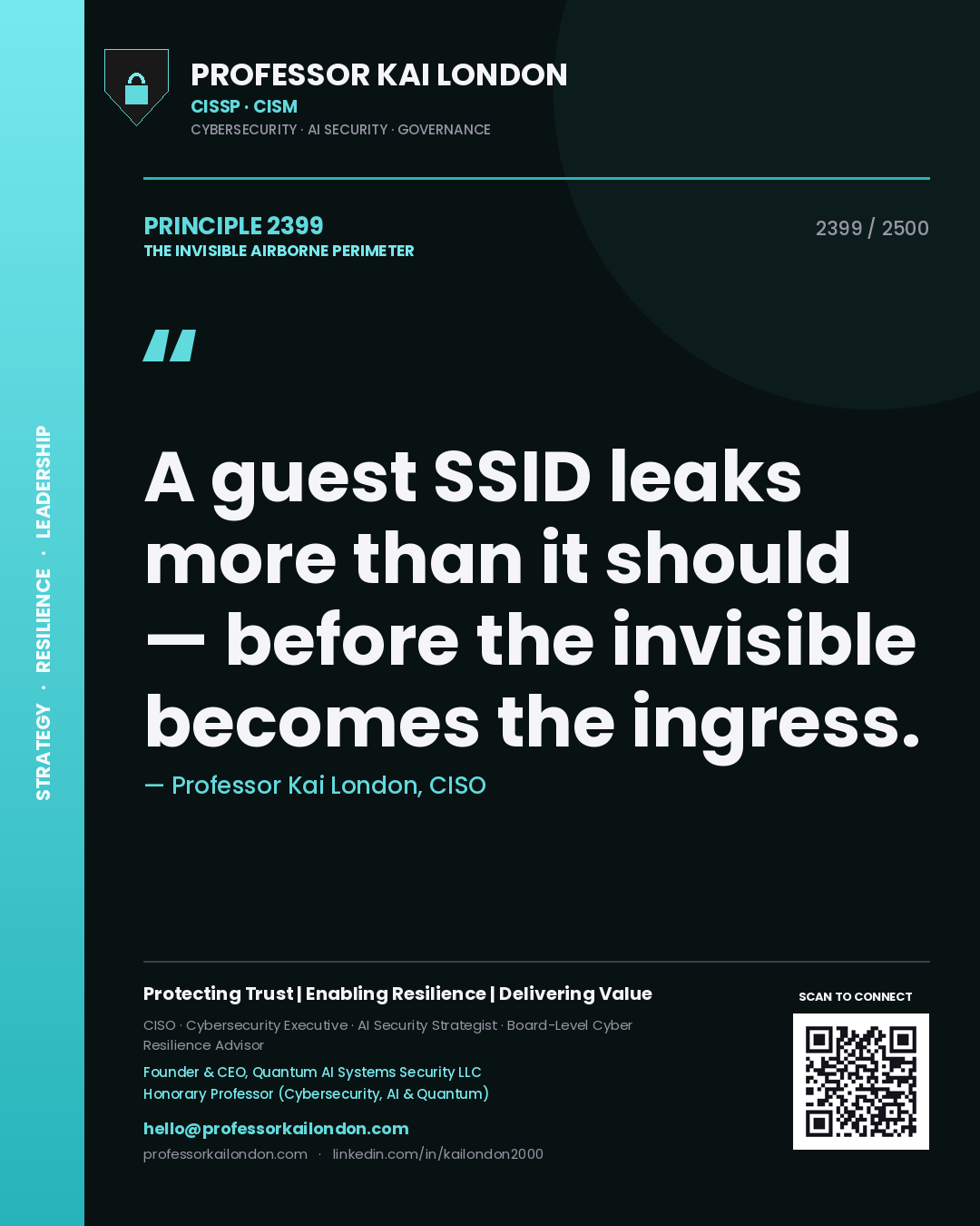 Professor Kai London principle 2399: A guest SSID leaks more than it should — before the invisible becomes the ingress.