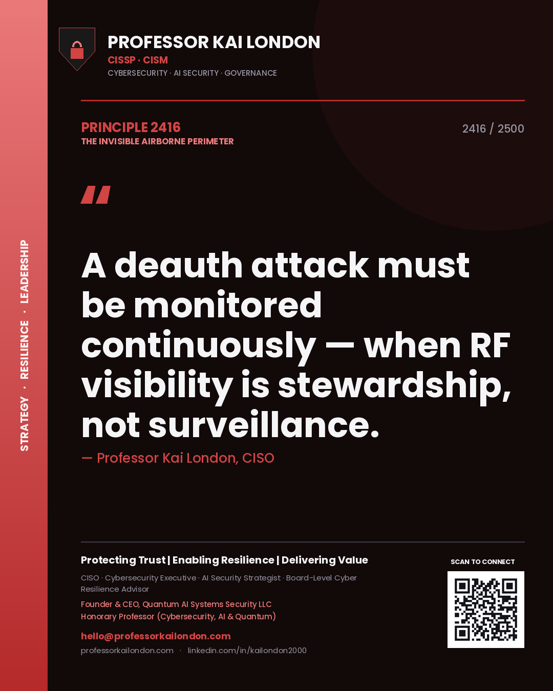 Professor Kai London principle 2416: A deauth attack must be monitored continuously — when RF visibility is stewardship, not surveillance.