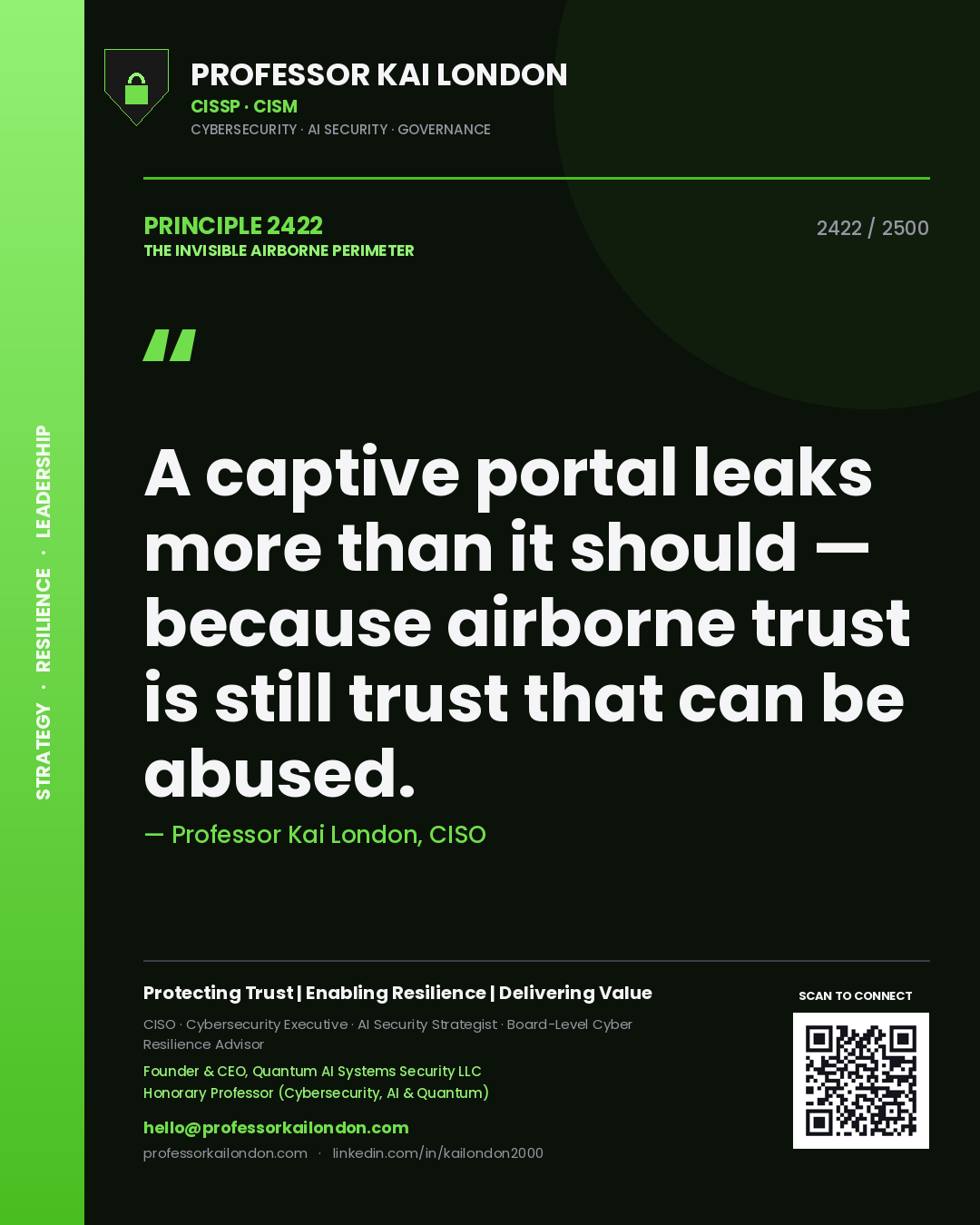 Professor Kai London principle 2422: A captive portal leaks more than it should — because airborne trust is still trust that can be abused.