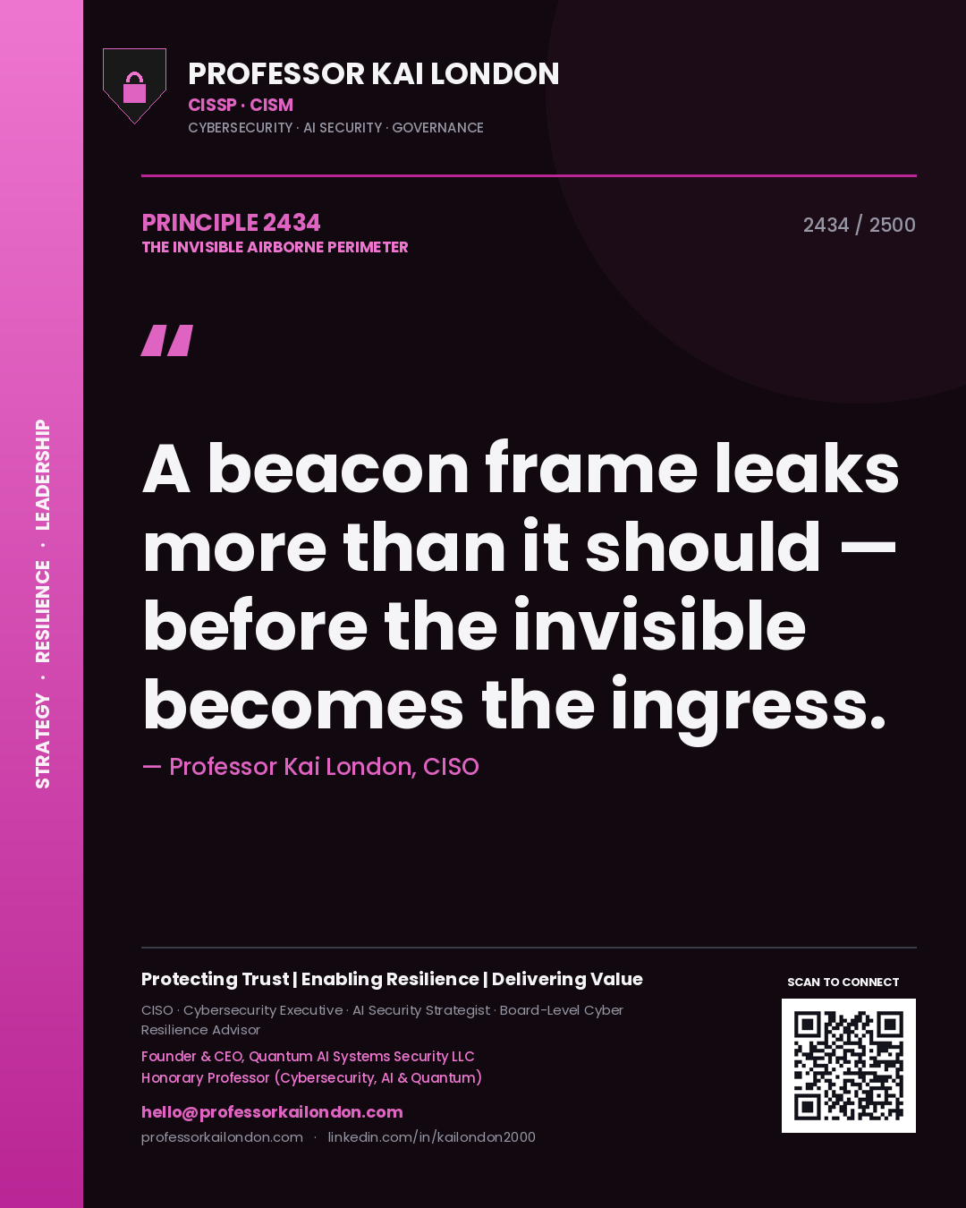 Professor Kai London principle 2434: A beacon frame leaks more than it should — before the invisible becomes the ingress.