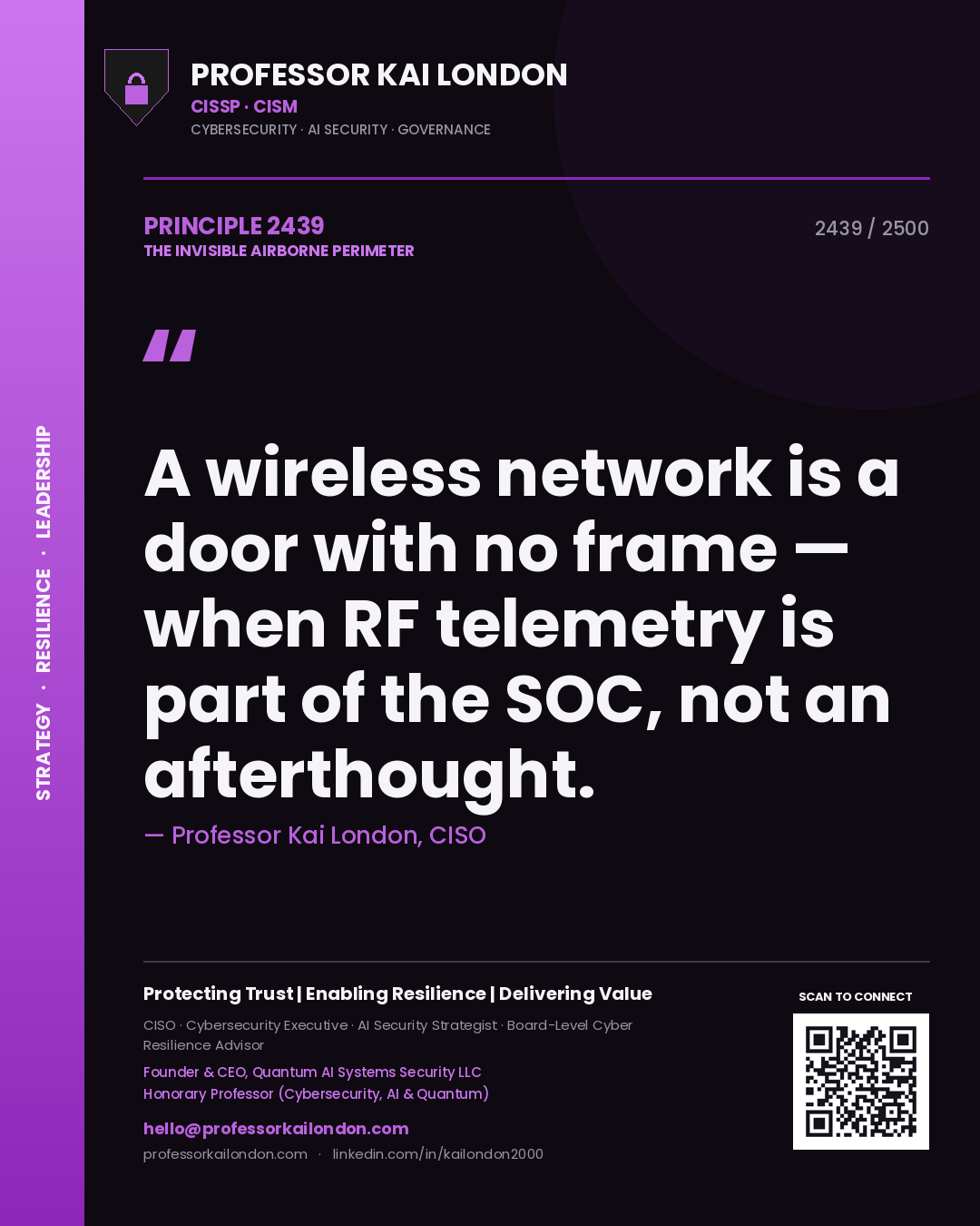 Professor Kai London principle 2439: A wireless network is a door with no frame — when RF telemetry is part of the SOC, not an afterthought.