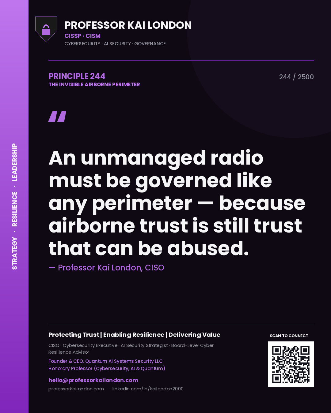 Professor Kai London principle 244: An unmanaged radio must be governed like any perimeter — because airborne trust is still trust that can be abused.
