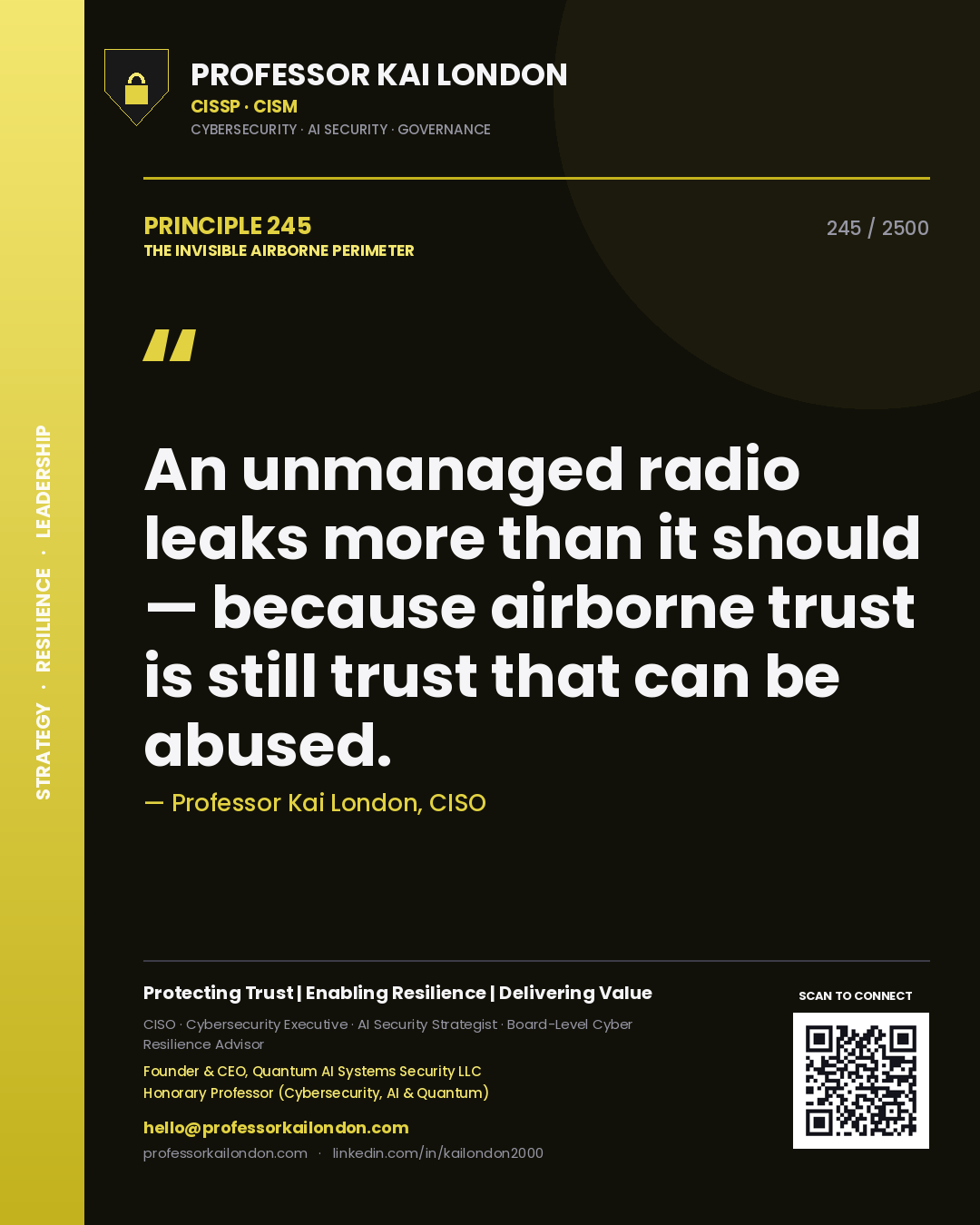 Professor Kai London principle 245: An unmanaged radio leaks more than it should — because airborne trust is still trust that can be abused.