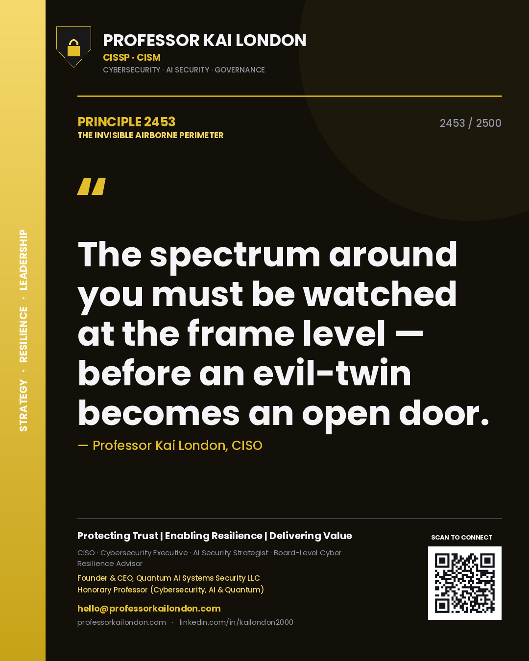 Professor Kai London principle 2453: The spectrum around you must be watched at the frame level — before an evil-twin becomes an open door.