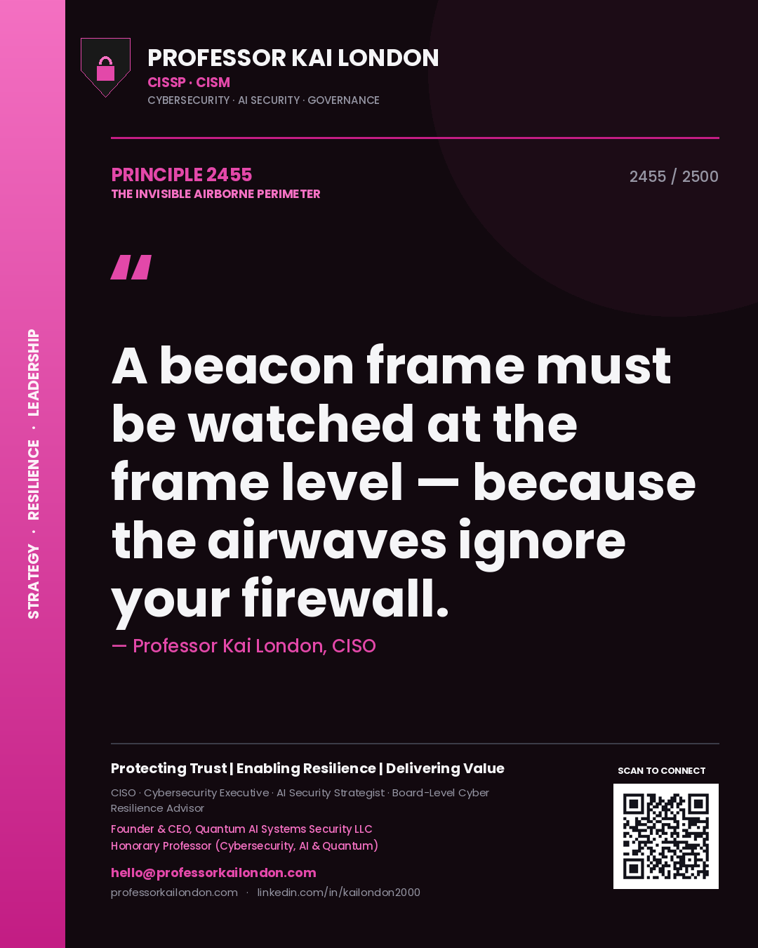 Professor Kai London principle 2455: A beacon frame must be watched at the frame level — because the airwaves ignore your firewall.
