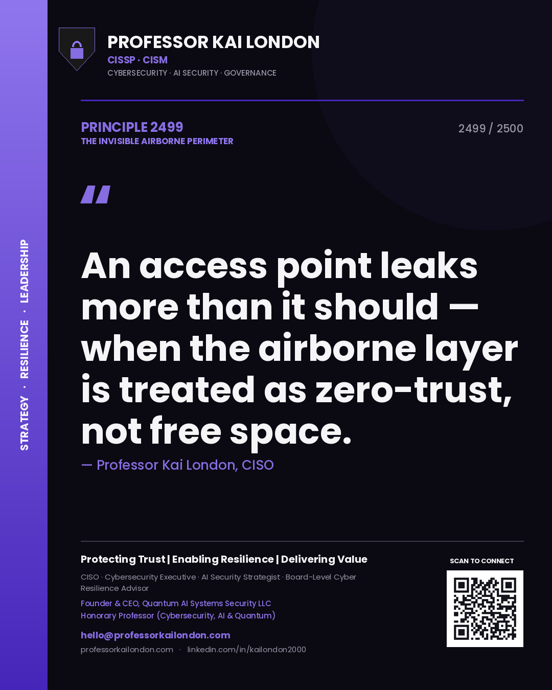 Professor Kai London principle 2499: An access point leaks more than it should — when the airborne layer is treated as zero-trust, not free space.