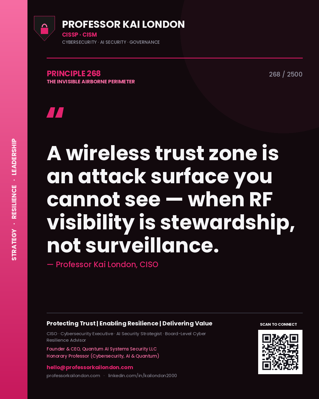 Professor Kai London principle 268: A wireless trust zone is an attack surface you cannot see — when RF visibility is stewardship, not surveillance.