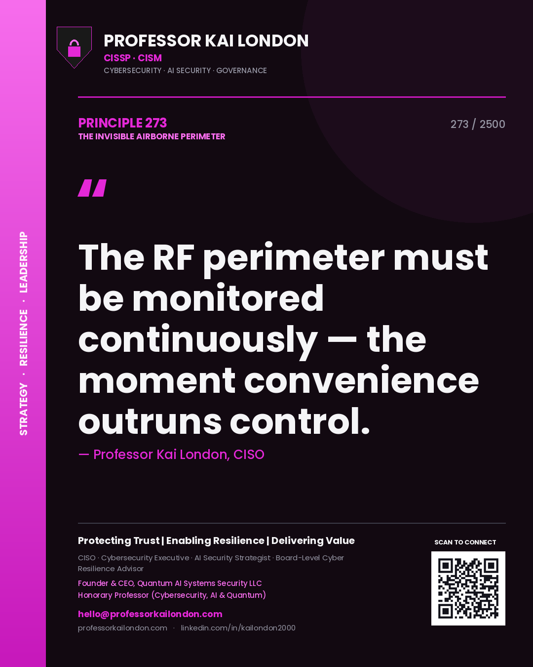 Professor Kai London principle 273: The RF perimeter must be monitored continuously — the moment convenience outruns control.