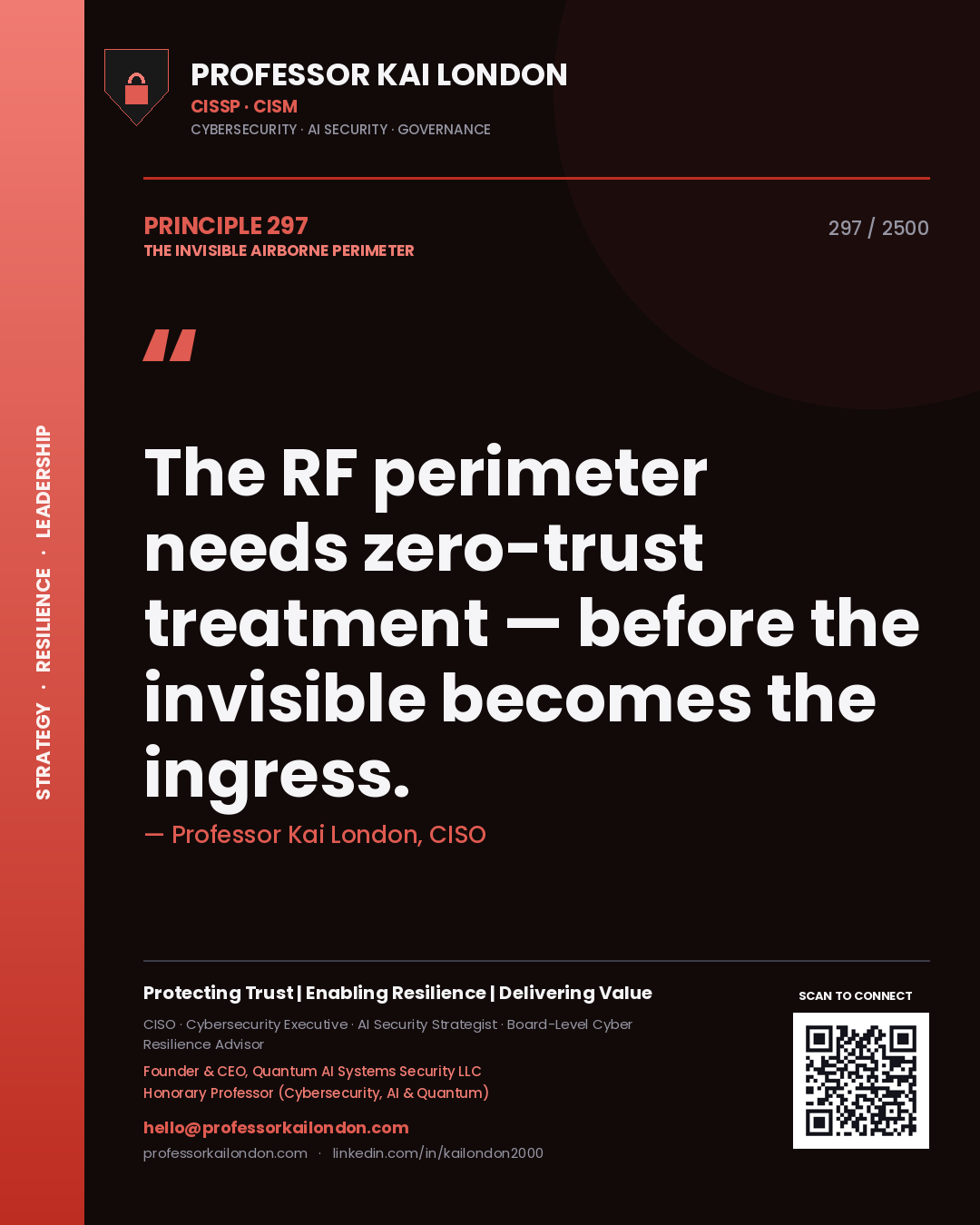 Professor Kai London principle 297: The RF perimeter needs zero-trust treatment — before the invisible becomes the ingress.