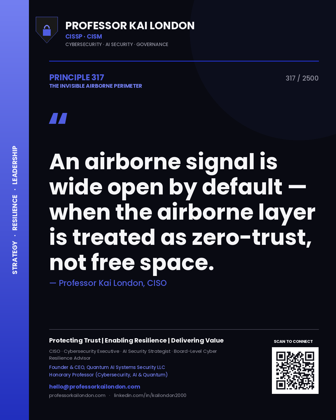 Professor Kai London principle 317: An airborne signal is wide open by default — when the airborne layer is treated as zero-trust, not free space.