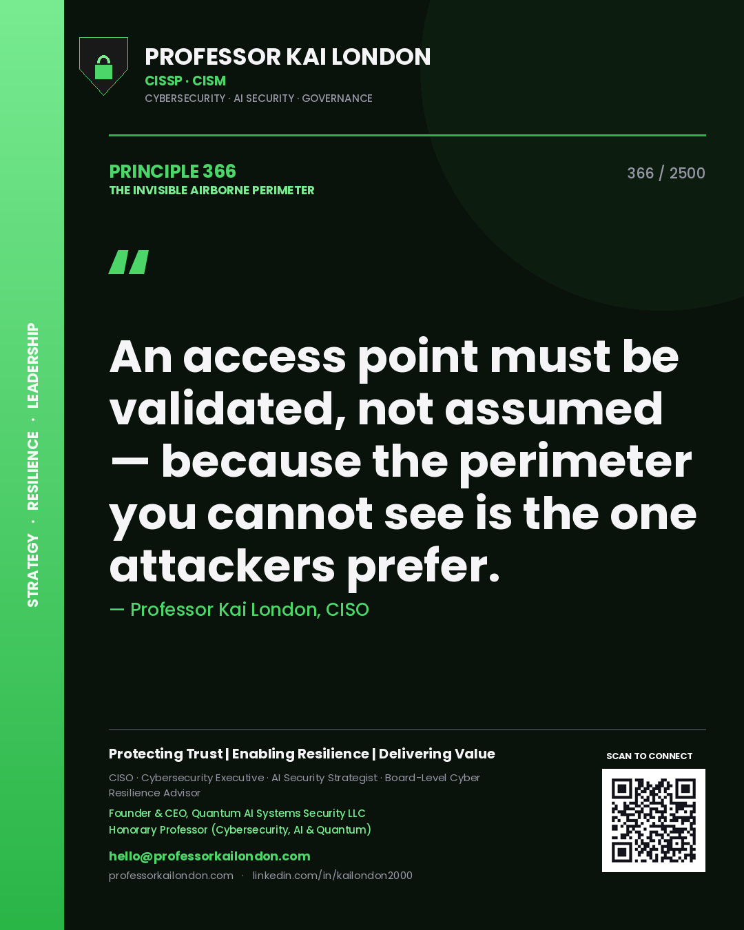 Professor Kai London principle 366: An access point must be validated, not assumed — because the perimeter you cannot see is the one attackers prefer.