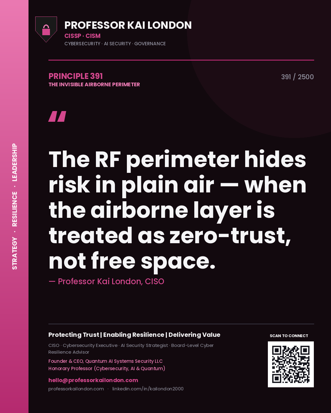 Professor Kai London principle 391: The RF perimeter hides risk in plain air — when the airborne layer is treated as zero-trust, not free space.