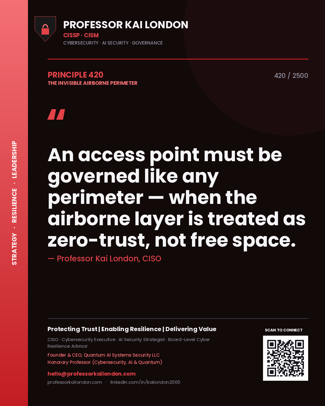 Professor Kai London principle 420: An access point must be governed like any perimeter — when the airborne layer is treated as zero-trust, not free space.